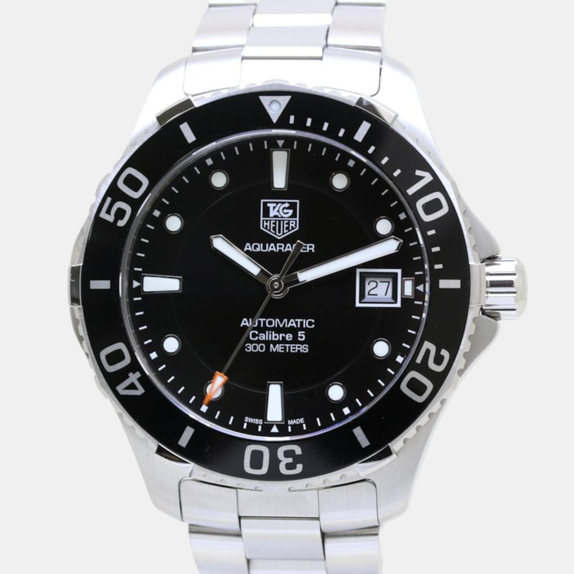 

Tag Heuer Black Stainless Steel Aquaracer WAN2110.BA0822 Automatic Men's Wristwatch 43 mm