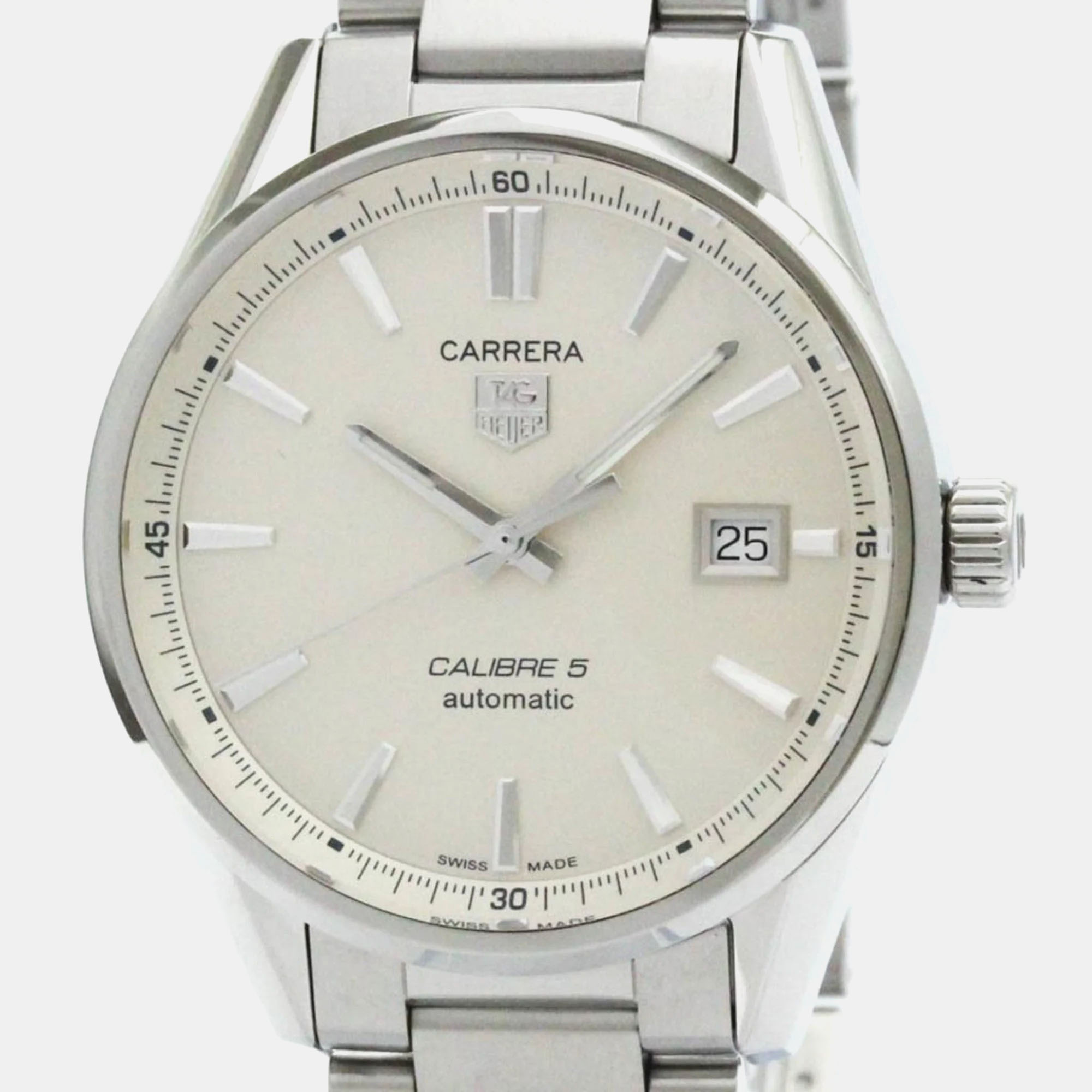 

Tag Heuer Silver Stainless Steel Carrera WAR211B Automatic Men's Wristwatch 39 mm