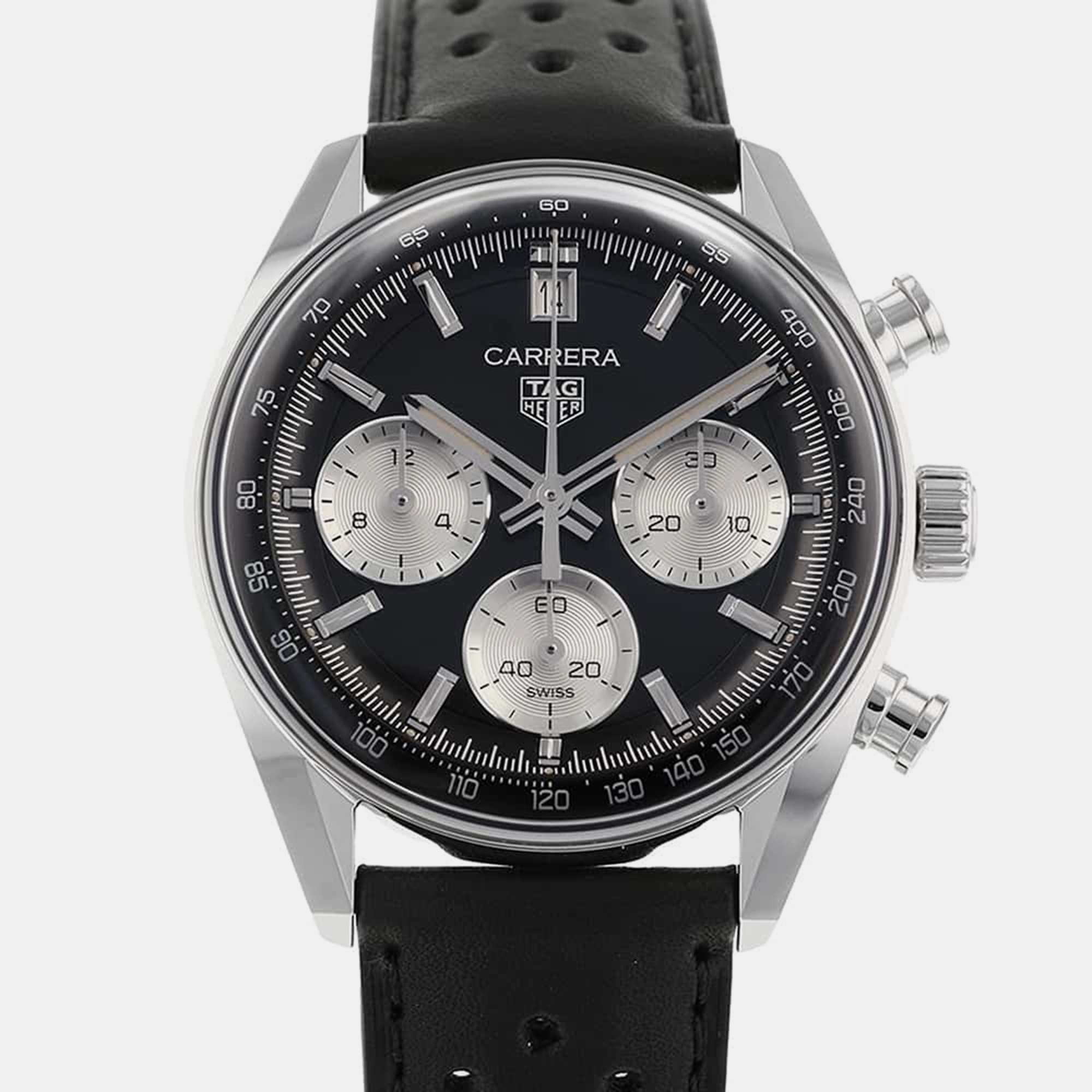 

Tag Heuer Stainless Steel Leather Black Dial Carrera Chronograph W39mm