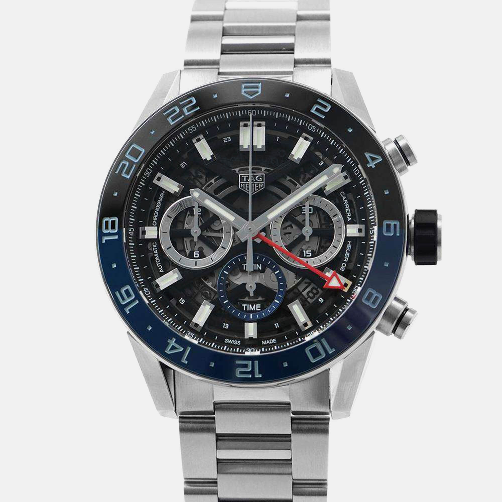 

Tag Heuer Skeleton Stainless Steel Carrera Automatic Men's Wristwatch 45 mm, Black