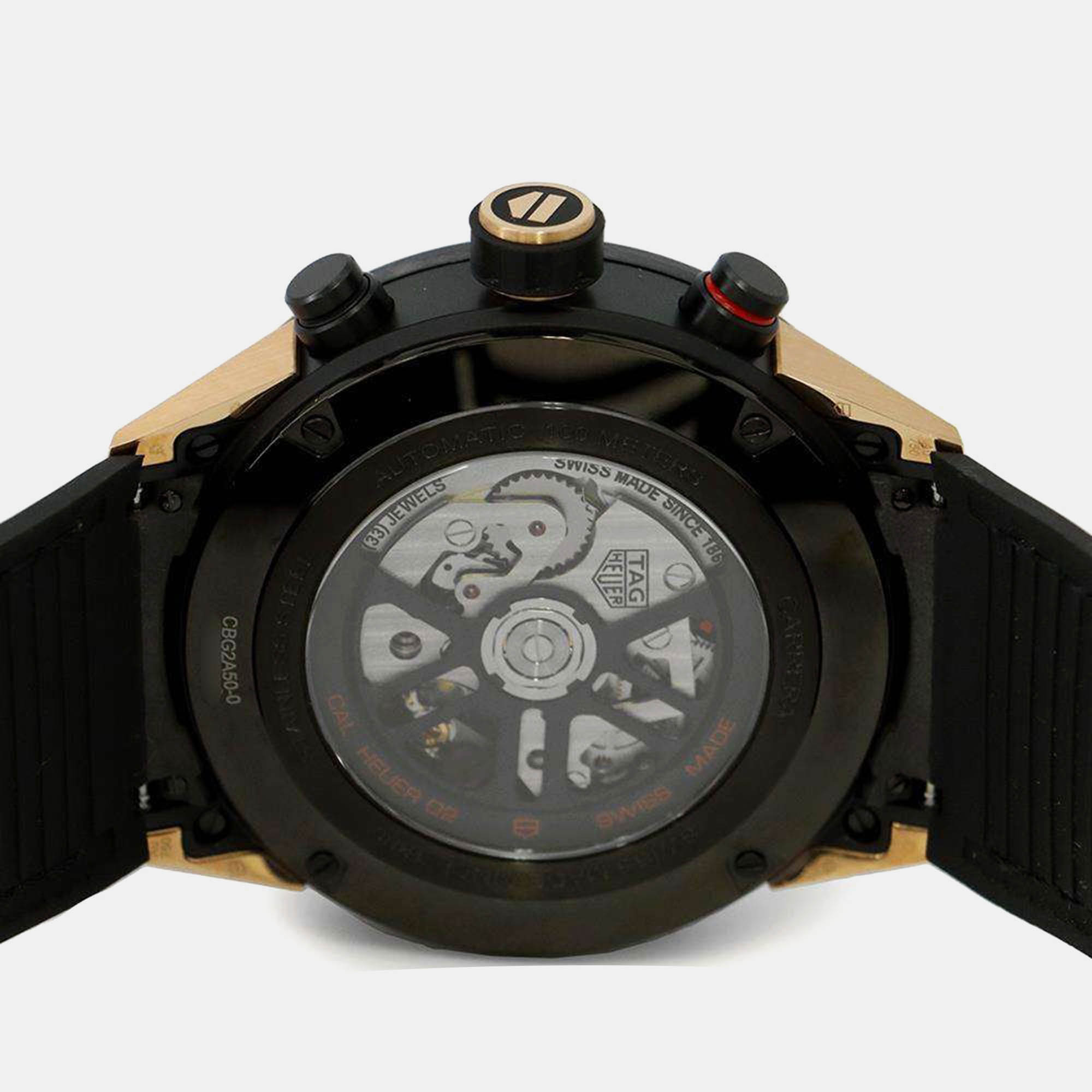 Tag Heuer Skeleton 18k Rose Gold Carrera   Automatic Men`s Wristwatch 45 mm 