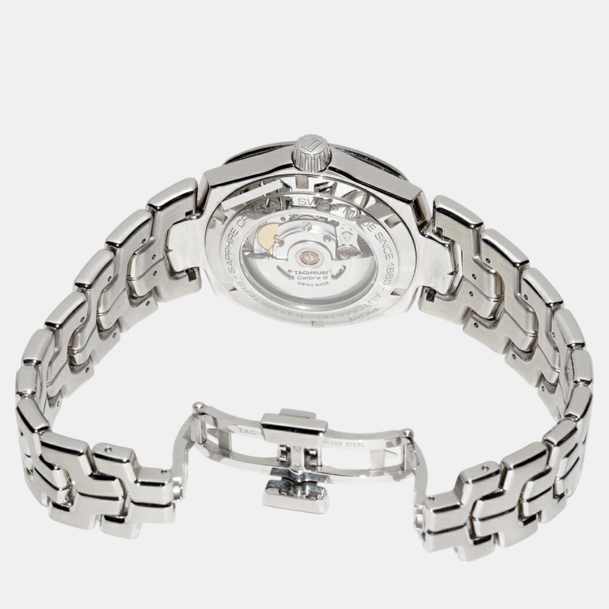 TAG Heuer Blue Stainless Steel Link Calibre 5 WBC2112 Automatic Men`s Wristwatch 41 mm 