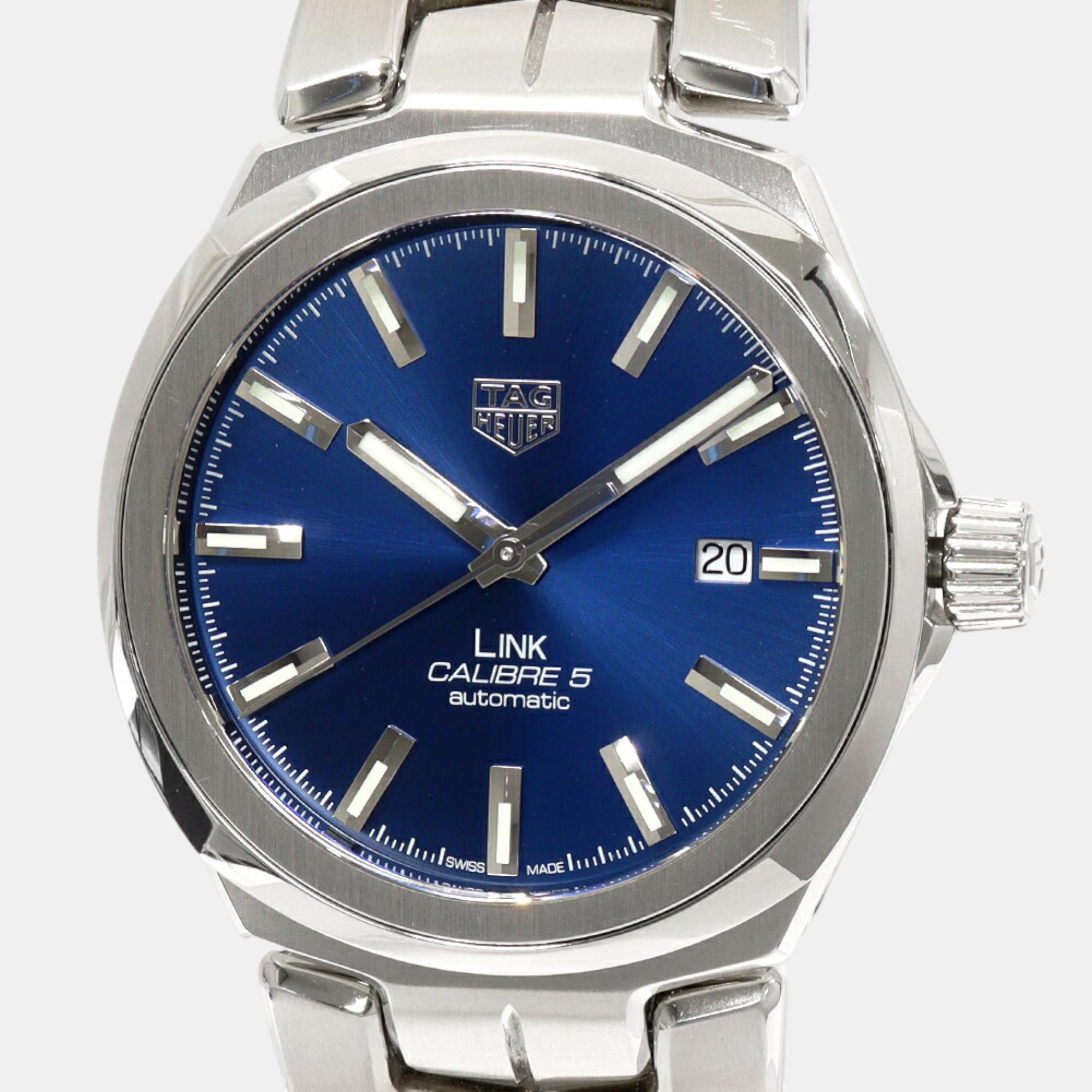 

TAG Heuer Blue Stainless Steel Link Calibre 5 WBC2112 Automatic Men's Wristwatch 41 mm