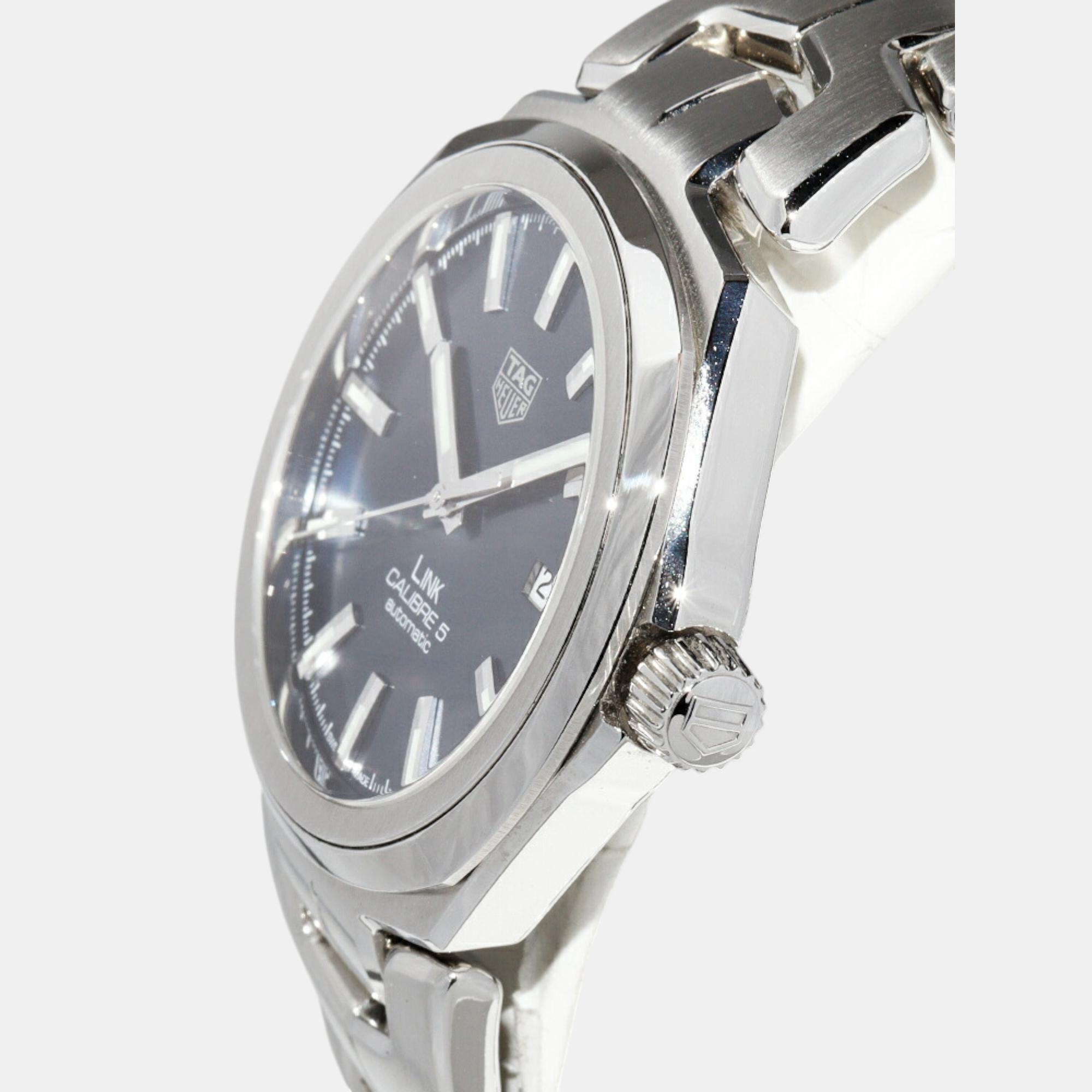TAG Heuer Blue Stainless Steel Link Calibre 5 WBC2112 Automatic Men`s Wristwatch 41 mm 