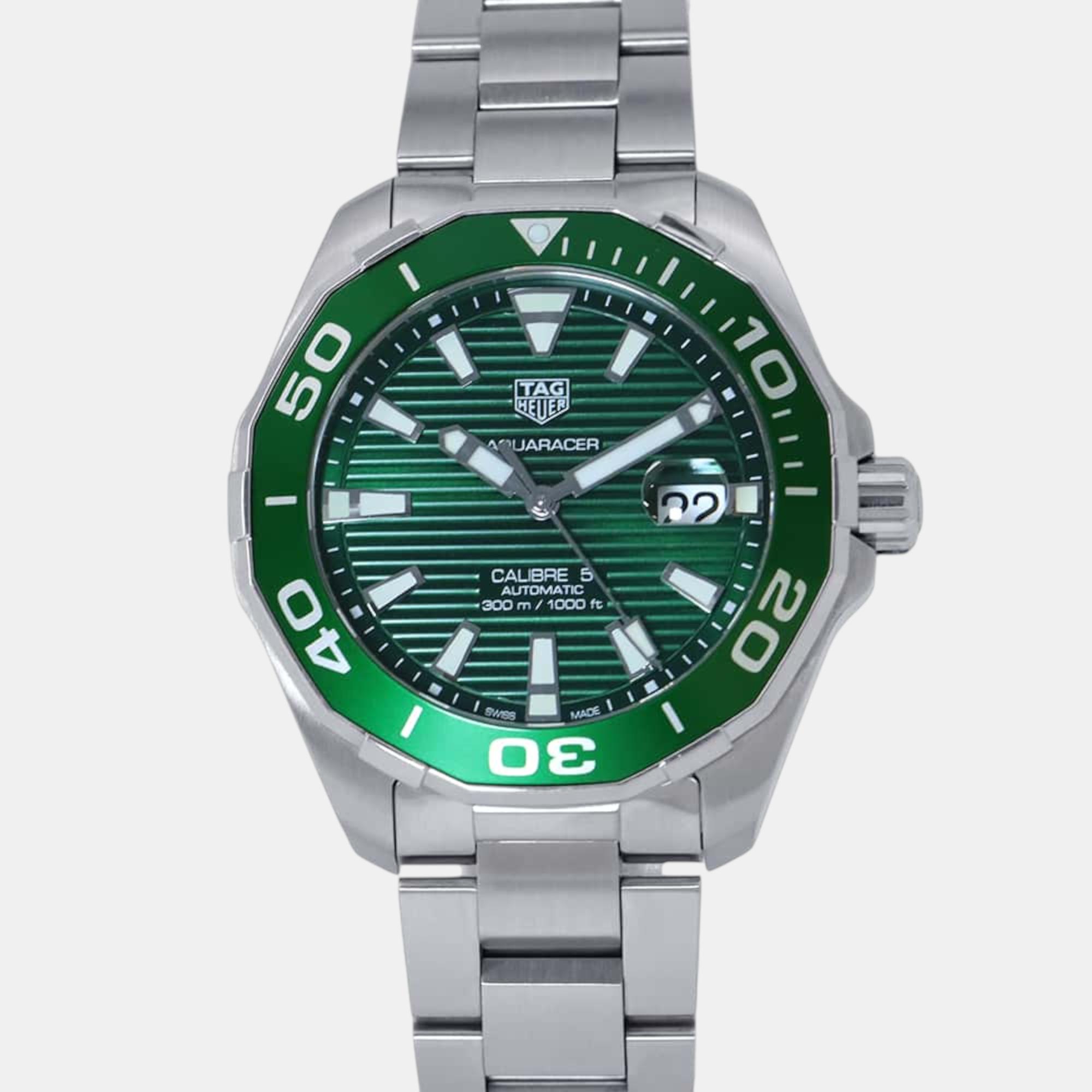 

Tag Heuer Green Stainless Steel Aquaracer WAY201S.BA0927 Automatic Men's Wristwatch 43 mm