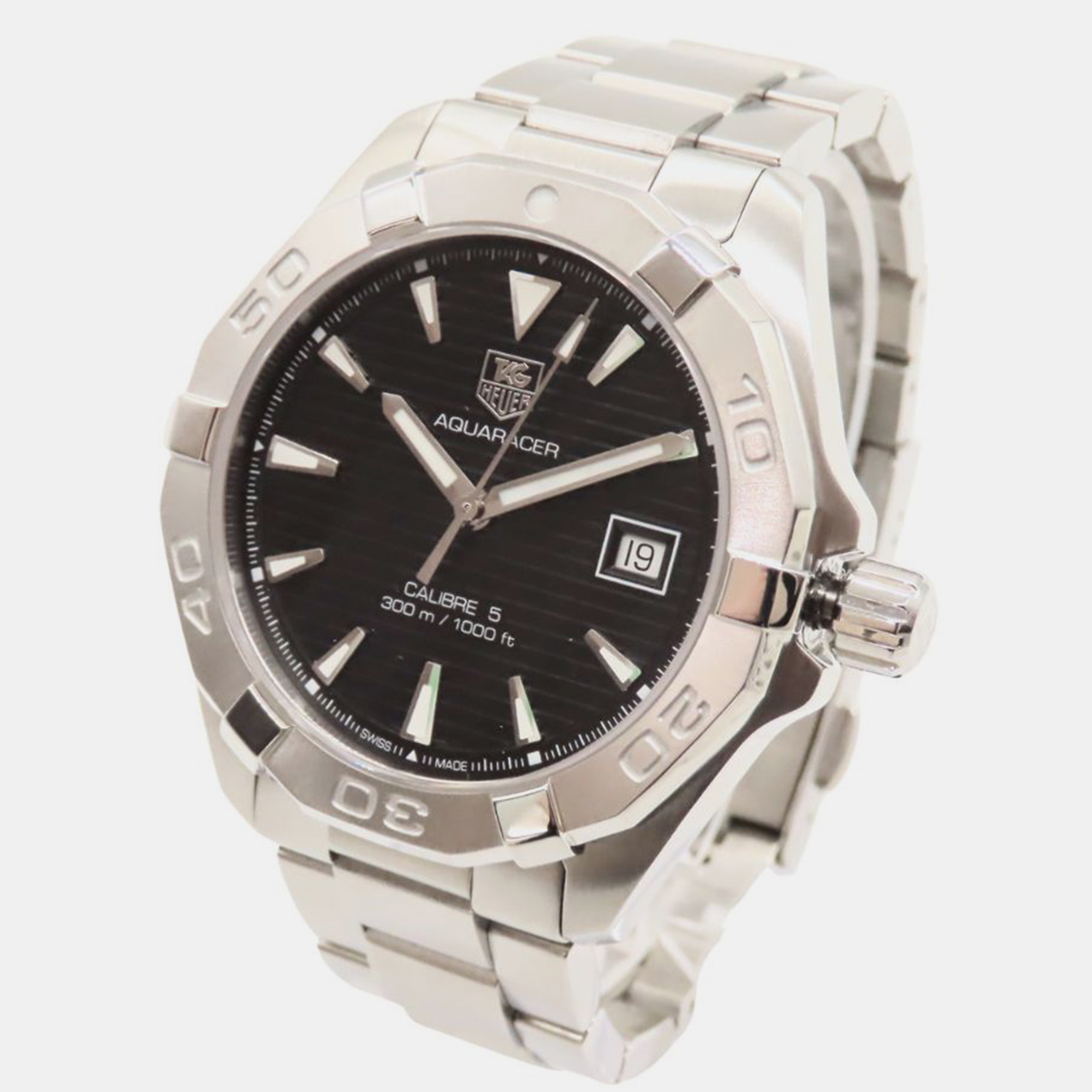 Tag Heuer Black Stainless Steel Aquaracer WAY2110.BA0928 Automatic Men`s Wristwatch 41 mm 