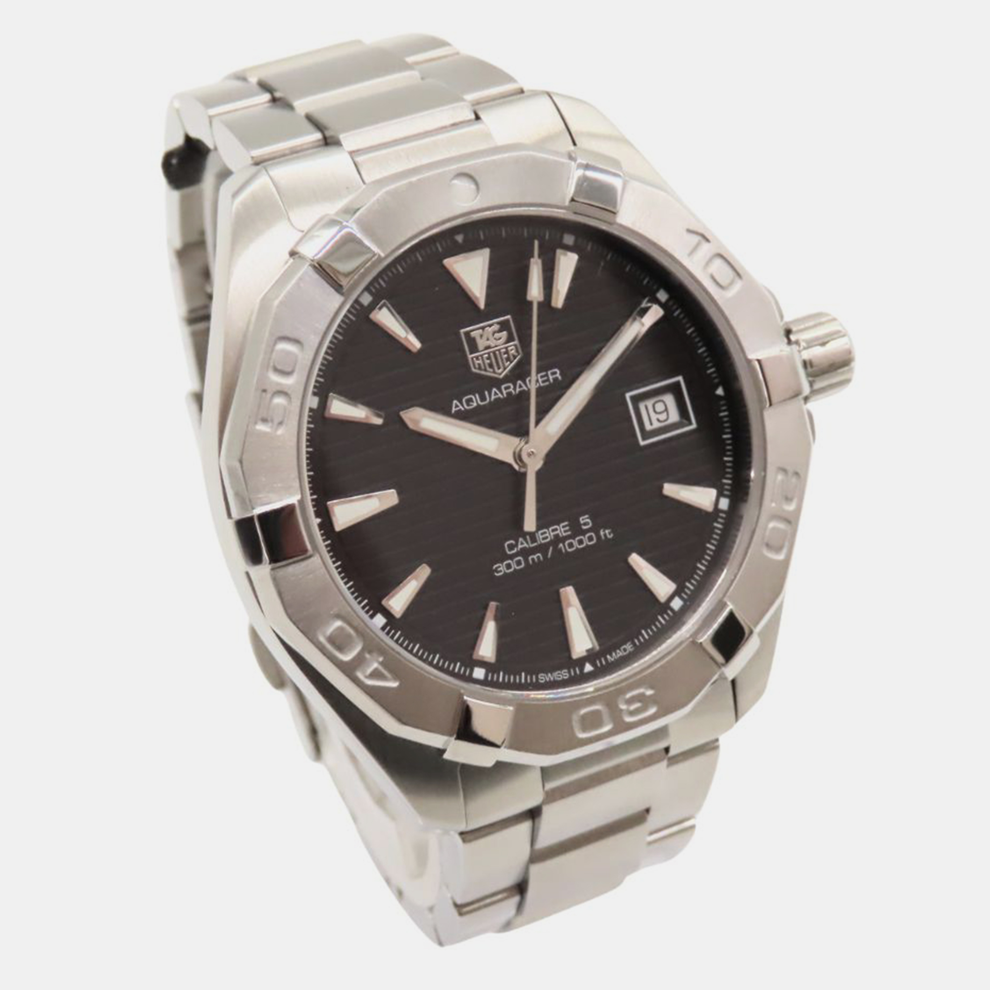 Tag Heuer Black Stainless Steel Aquaracer WAY2110.BA0928 Automatic Men`s Wristwatch 41 mm 