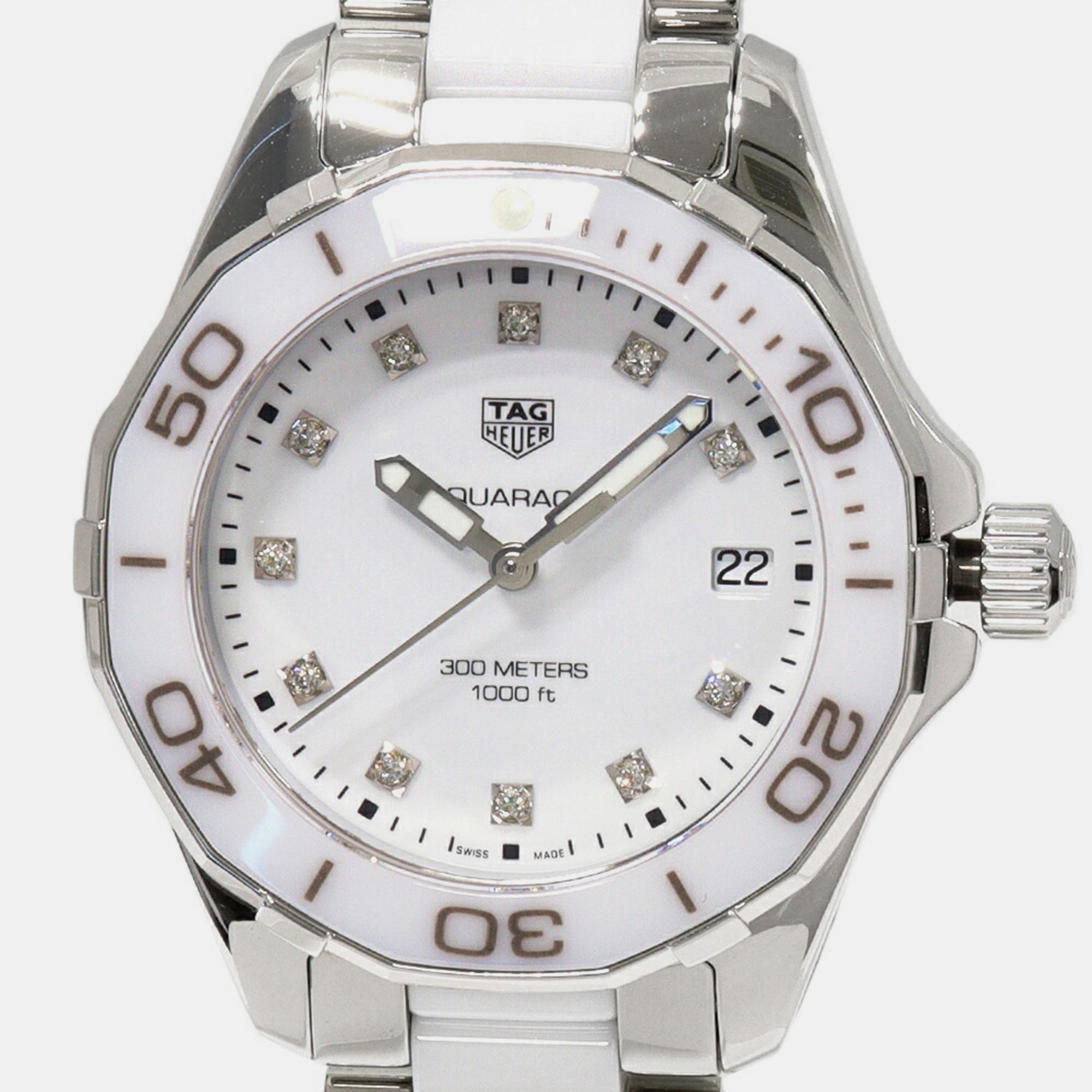 

Tag Heuer White Stainless Steel Aquaracer WAY131D Quartz Men's Wristwatch 36 mm