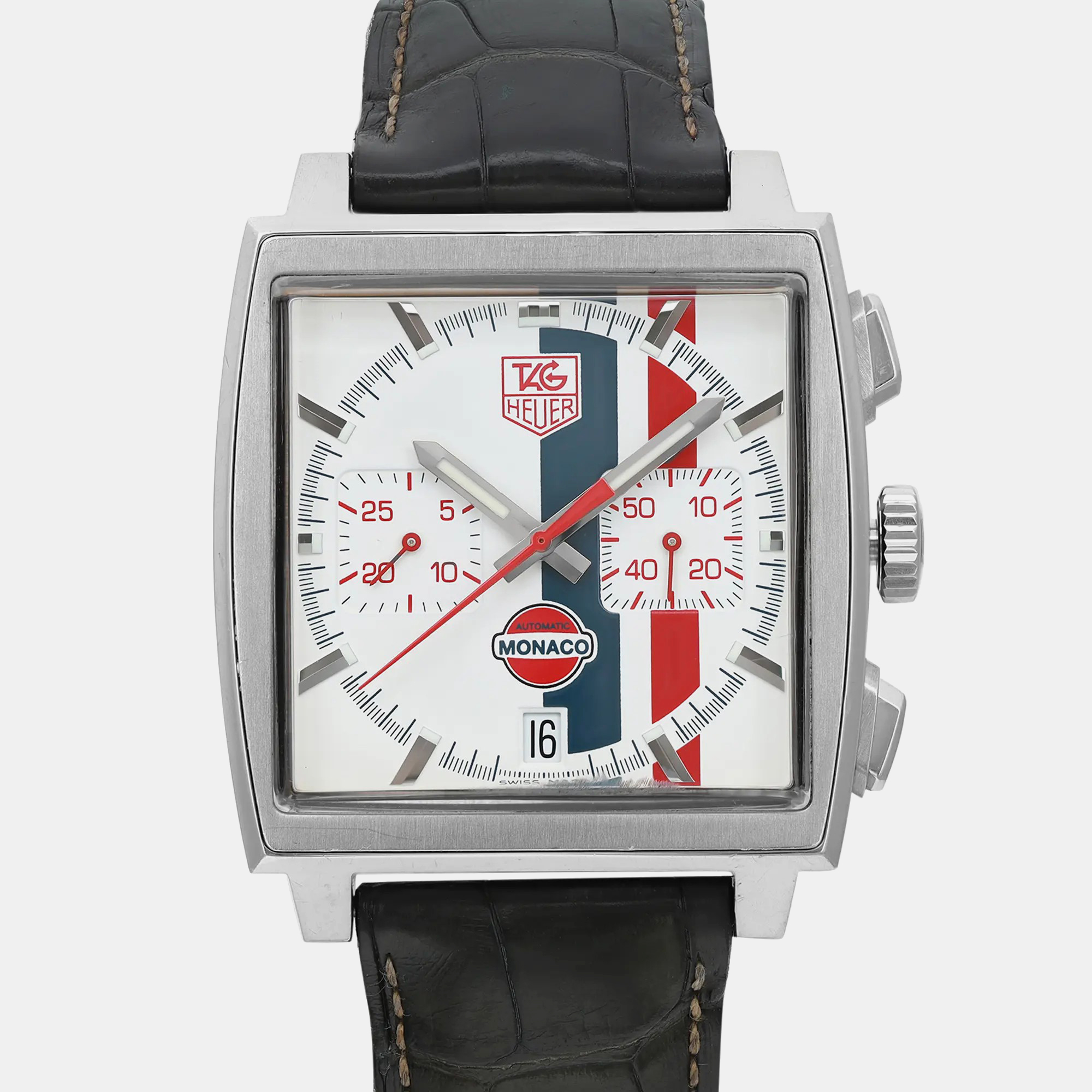 Tag Heuer White Stainless Steel Monaco CW2118.FC6207 Automatic Men`s Wristwatch 38mm 