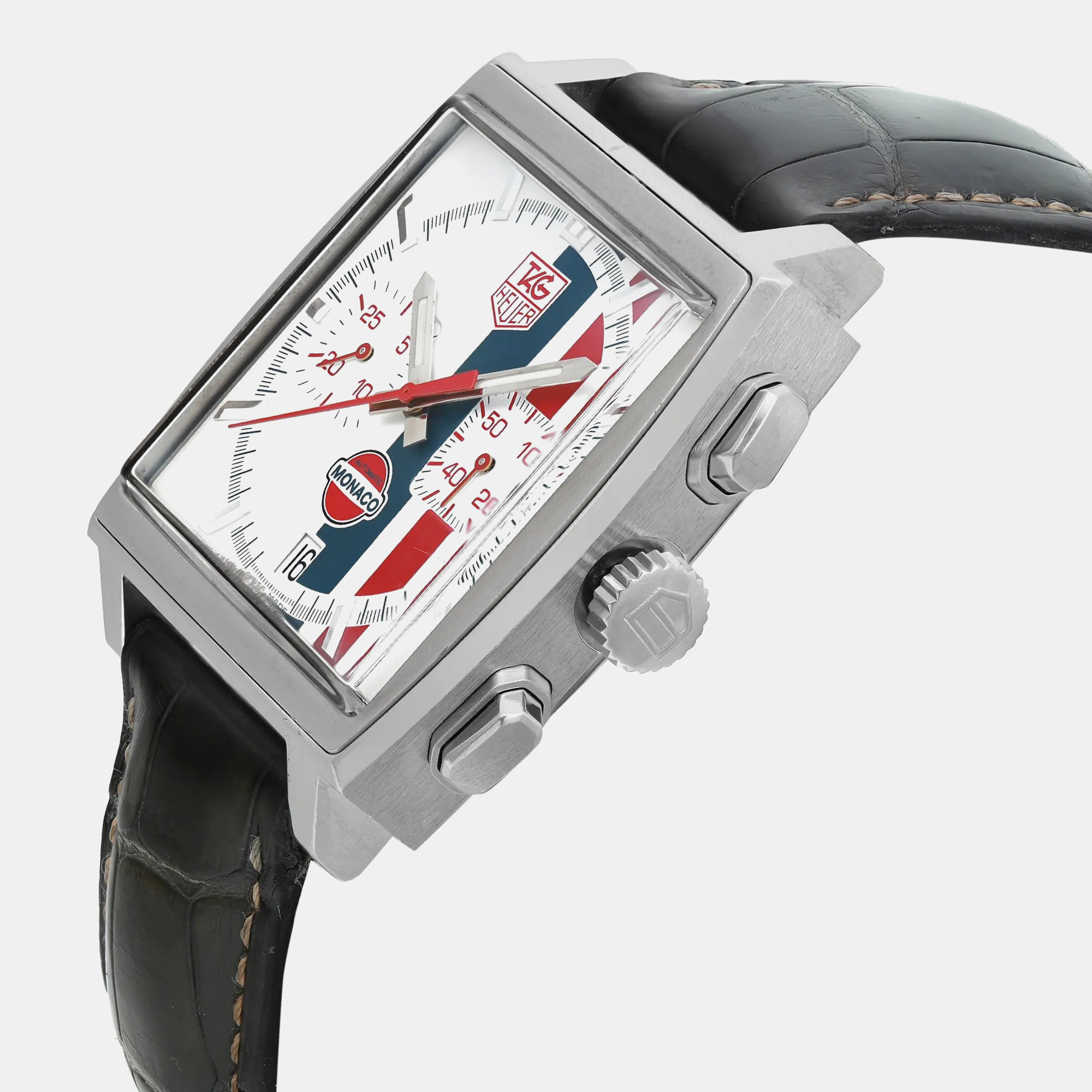 Tag Heuer White Stainless Steel Monaco CW2118.FC6207 Automatic Men`s Wristwatch 38mm 