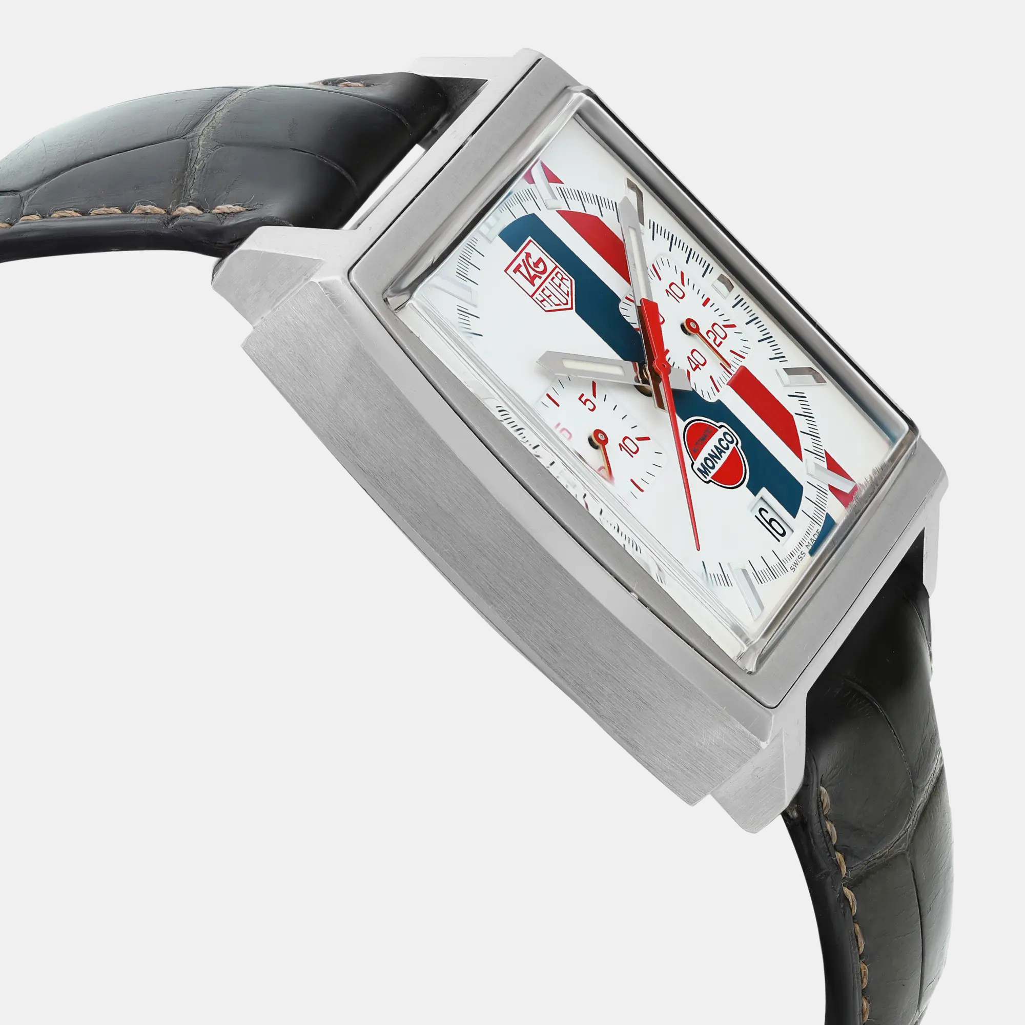 Tag Heuer White Stainless Steel Monaco CW2118.FC6207 Automatic Men`s Wristwatch 38mm 