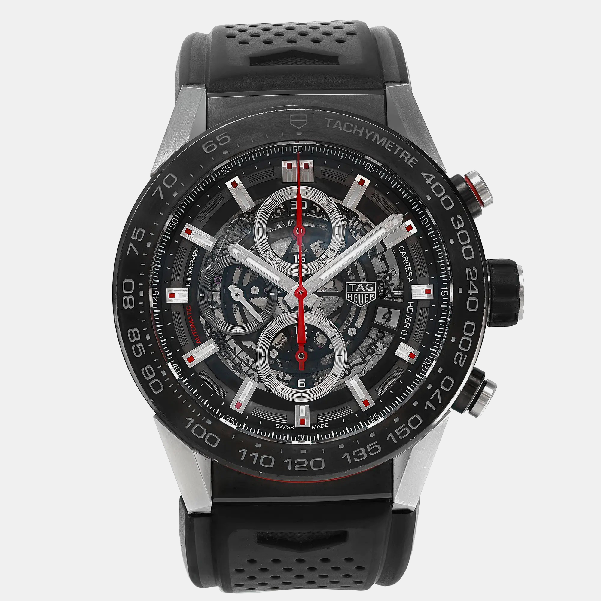 

Tag Heuer Carrera Calibre Heuer 01 Steel Skeleton Dial Men Wristwatch 45 mm, Black