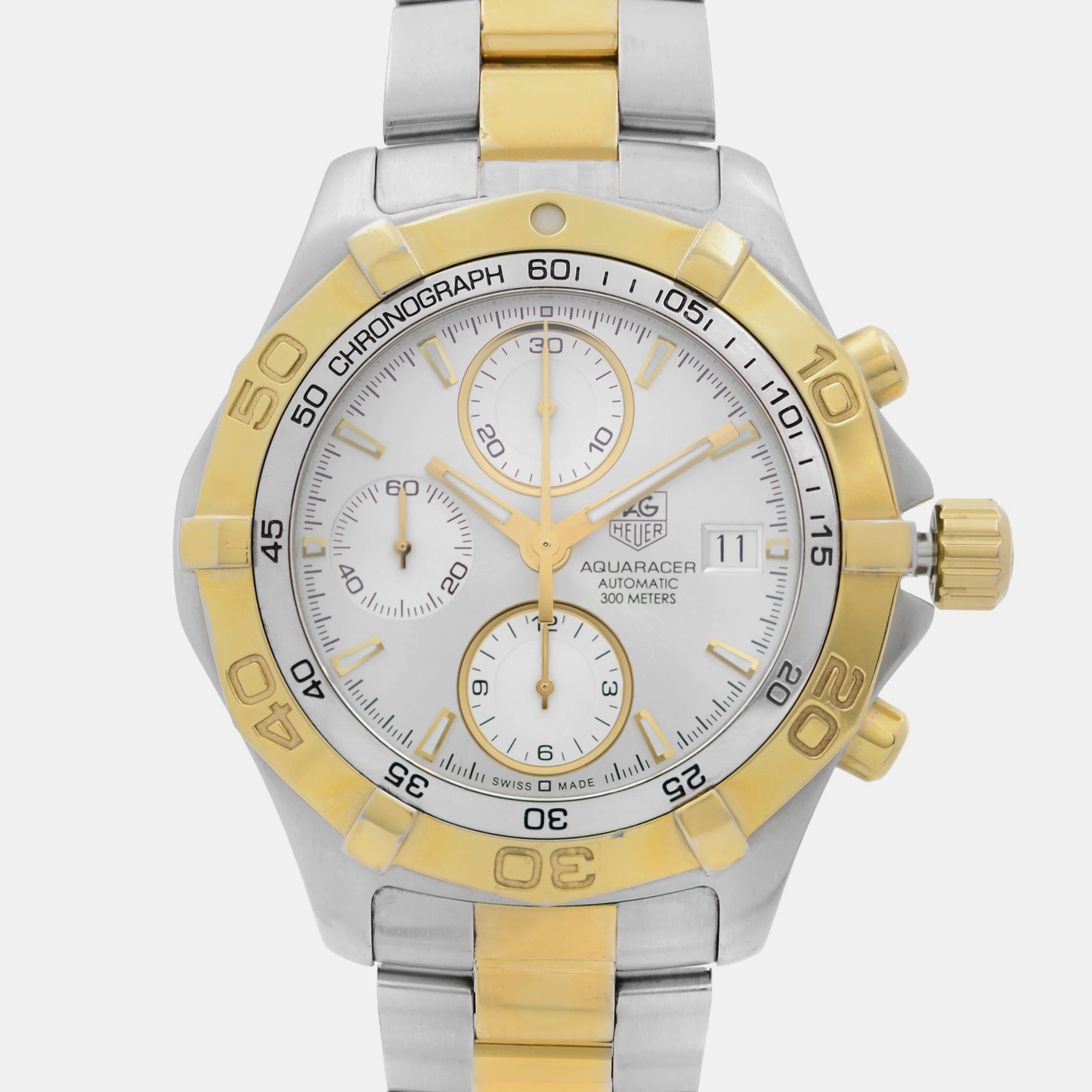Tag Heuer Silver Two-tone Stainless Steel Aquaracer CAF2120.BB0816 Automatic Men`s Wristwatch 41 mm 