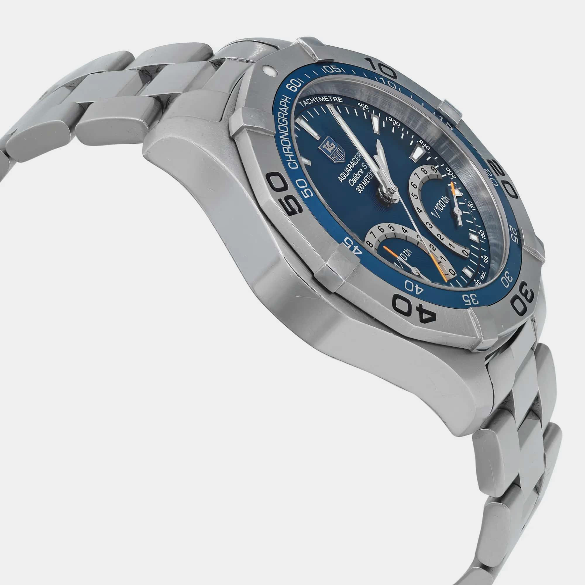 Tag Heuer Blue Stainless Steel Aquaracer Auto-Quartz Men`s Wristwatch 43 mm 