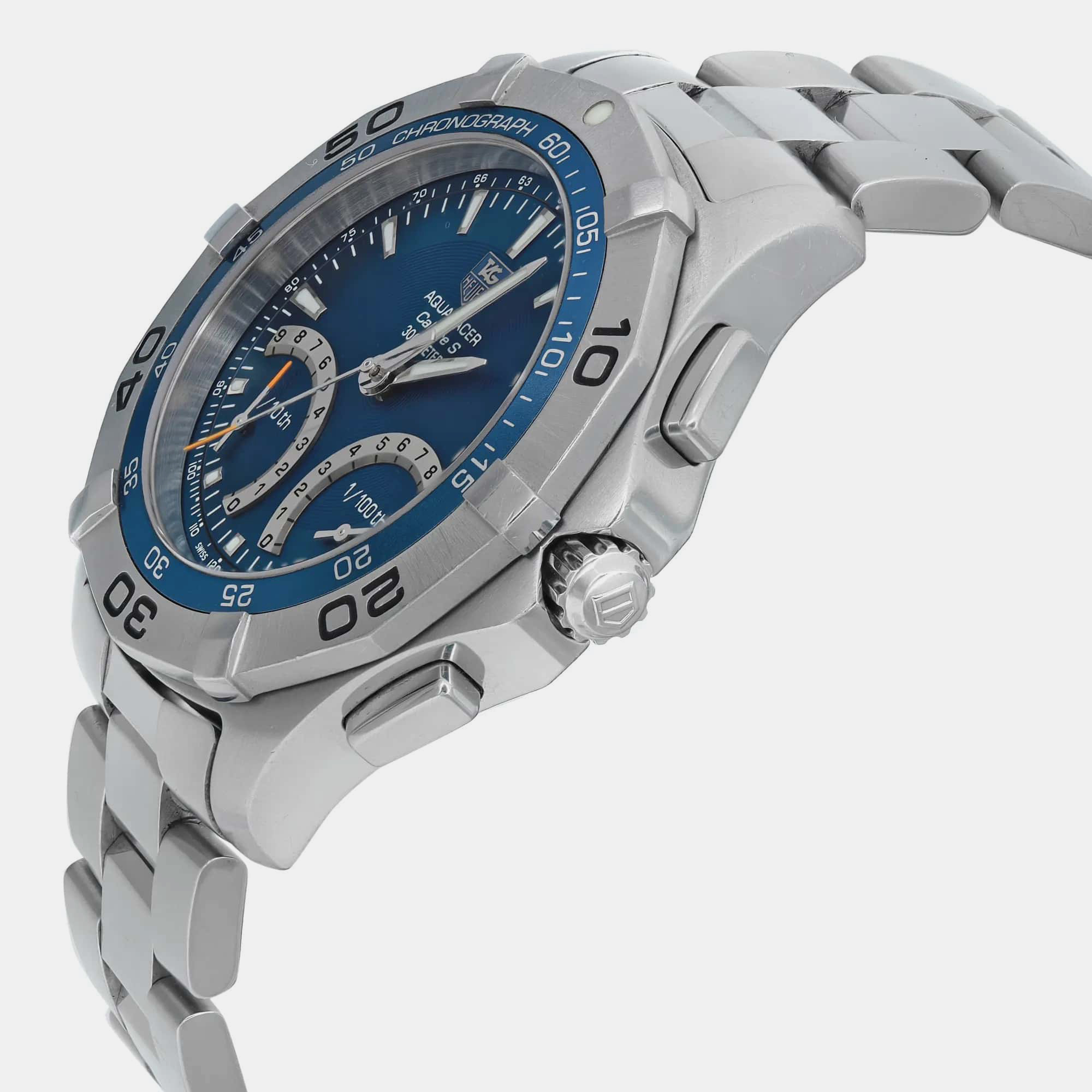 Tag Heuer Blue Stainless Steel Aquaracer Auto-Quartz Men`s Wristwatch 43 mm 