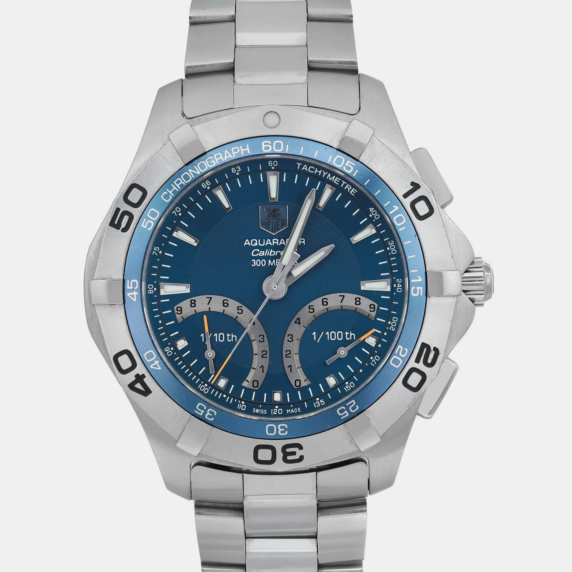 Tag Heuer Blue Stainless Steel Aquaracer Auto-Quartz Men`s Wristwatch 43 mm 