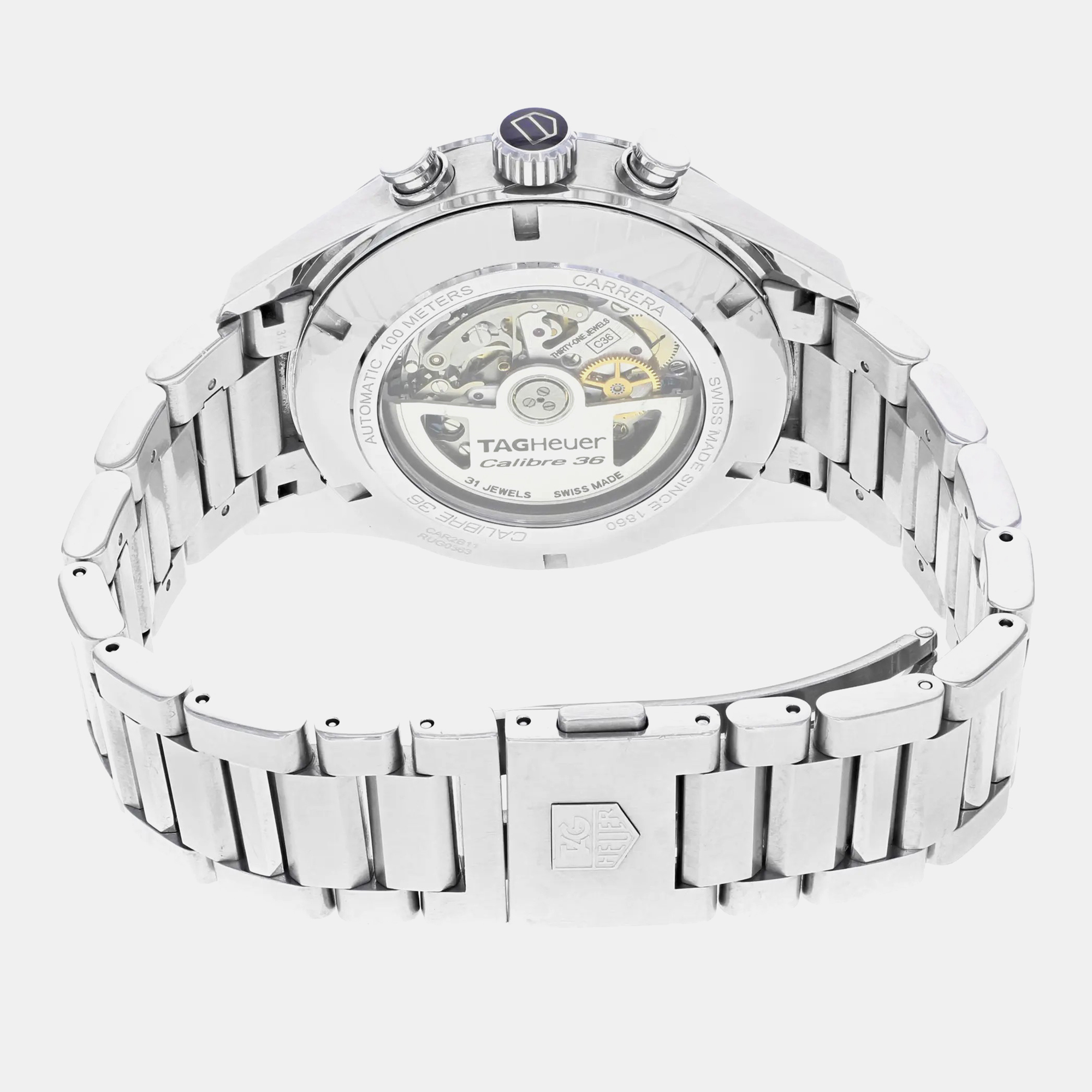 Tag Heuer Silver Stainless Steel Carrera CAR2B11.BA0799 Automatic Men`s Wristwatch 43 mm 