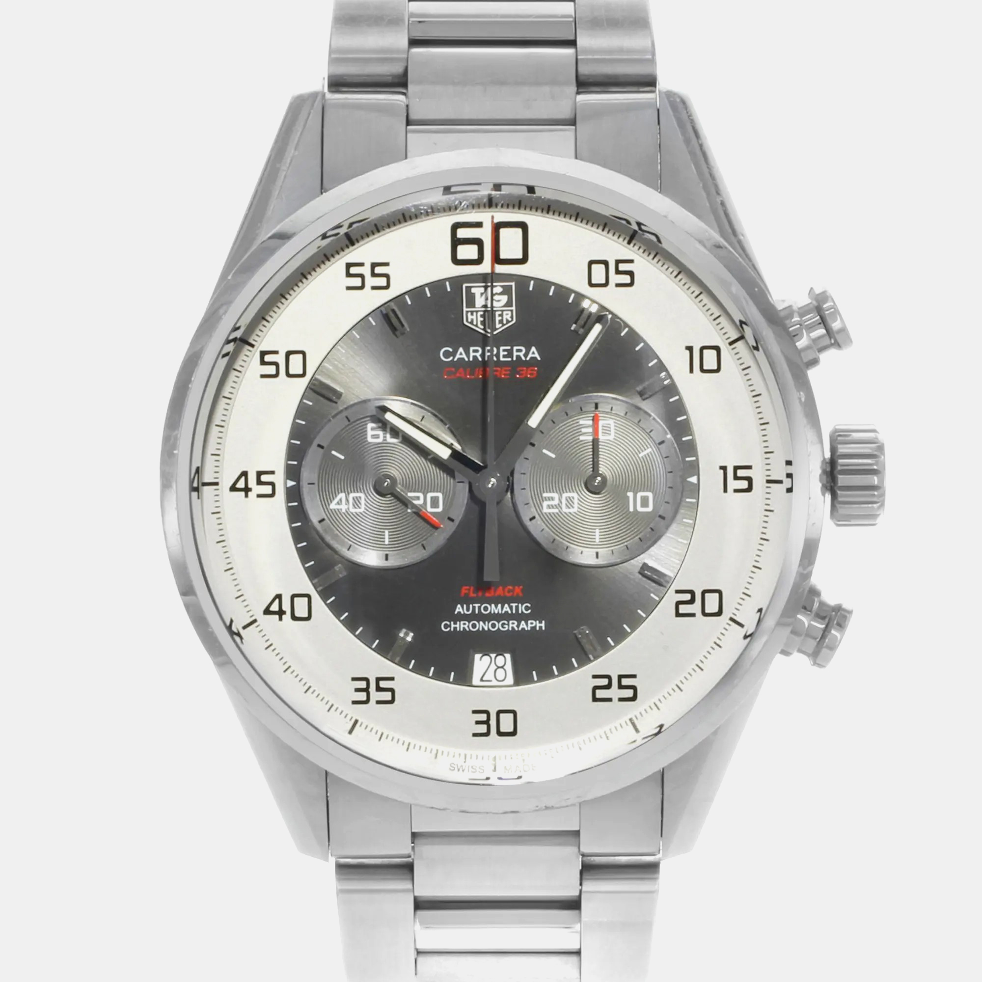 Tag Heuer Silver Stainless Steel Carrera CAR2B11.BA0799 Automatic Men`s Wristwatch 43 mm 