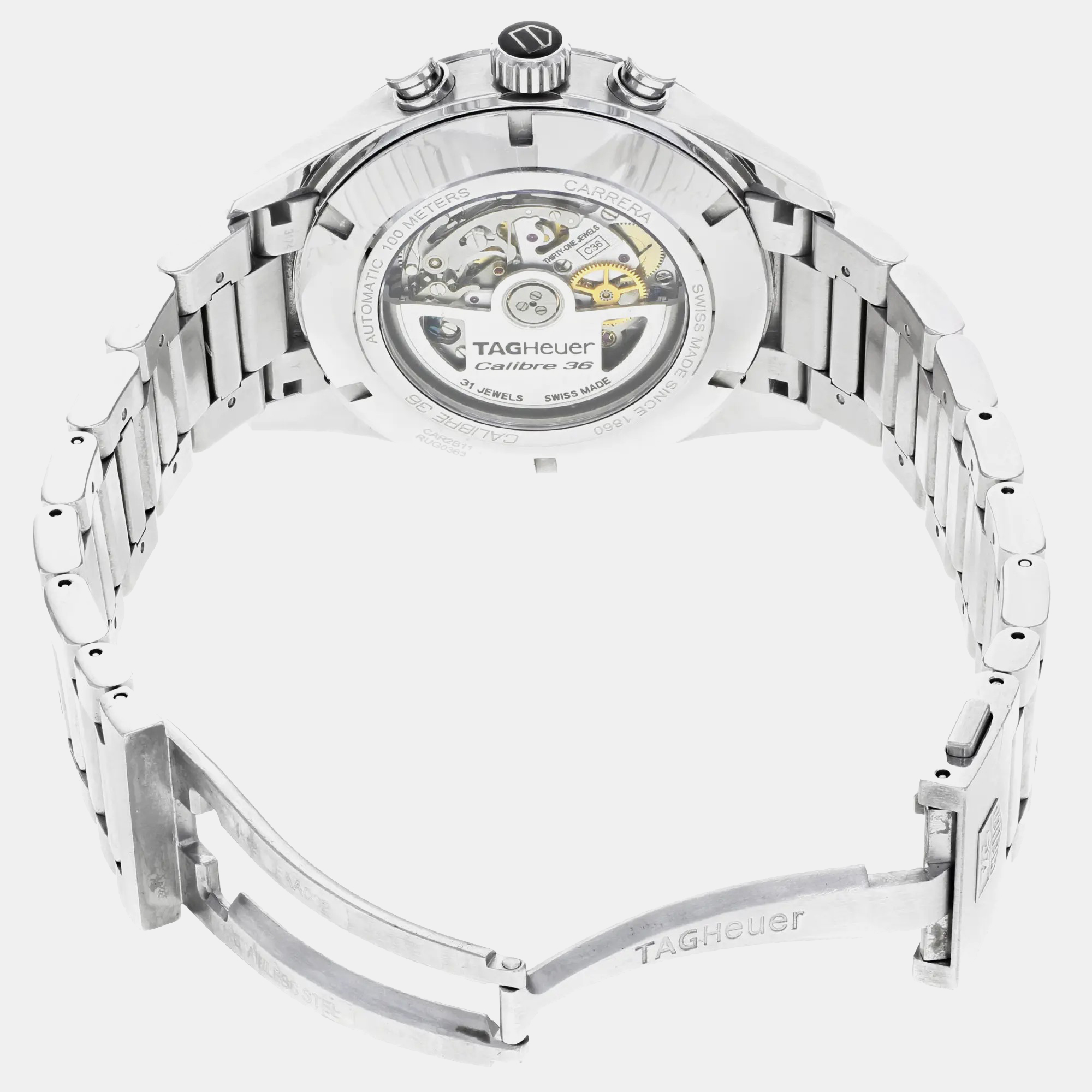 Tag Heuer Silver Stainless Steel Carrera CAR2B11.BA0799 Automatic Men`s Wristwatch 43 mm 