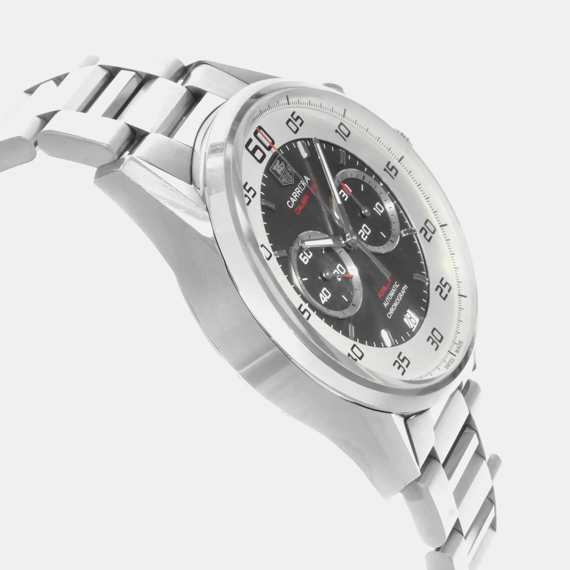 Tag Heuer Silver Stainless Steel Carrera CAR2B11.BA0799 Automatic Men`s Wristwatch 43 mm 
