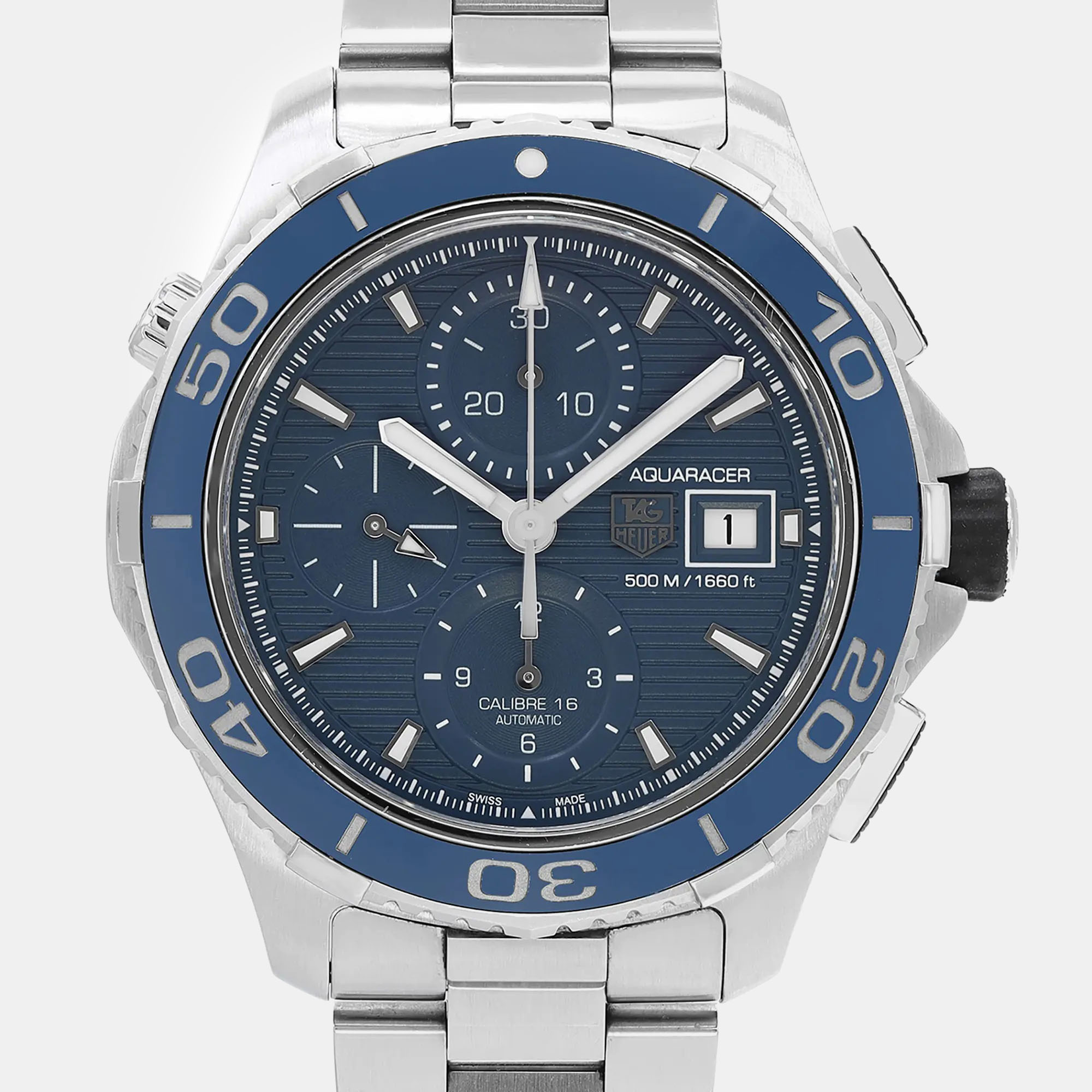 Tag Heuer Blue Stainless Steel Aquaracer CAK2112.BA0833 Automatic Men`s Wristwatch 43 mm 