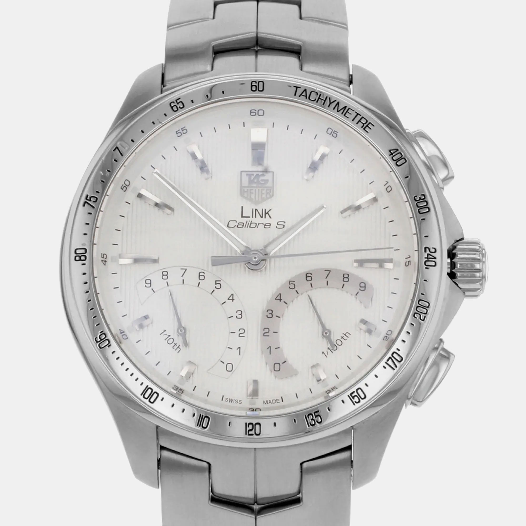 Tag Heuer Silver Stainless Steel Link CAT7011.BA0952 Quartz Men`s Wristwatch 43 mm 