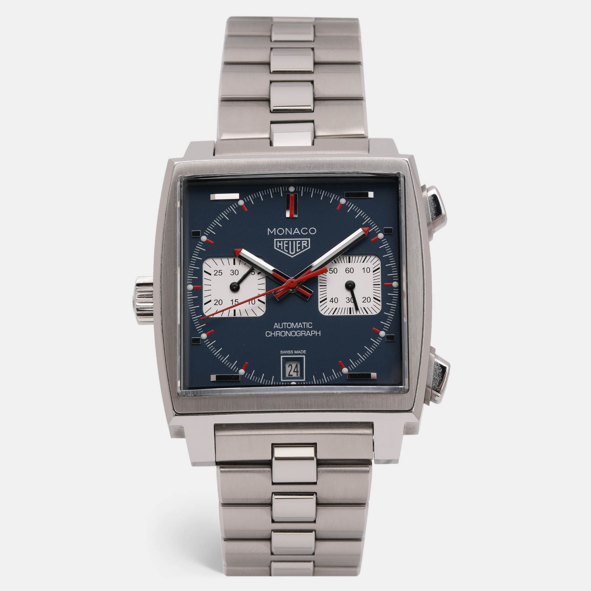 

Tag Heuer Stainless Steel Silver Monaco WW2115 Automatic Chronograph Men's Wristwatch, Blue