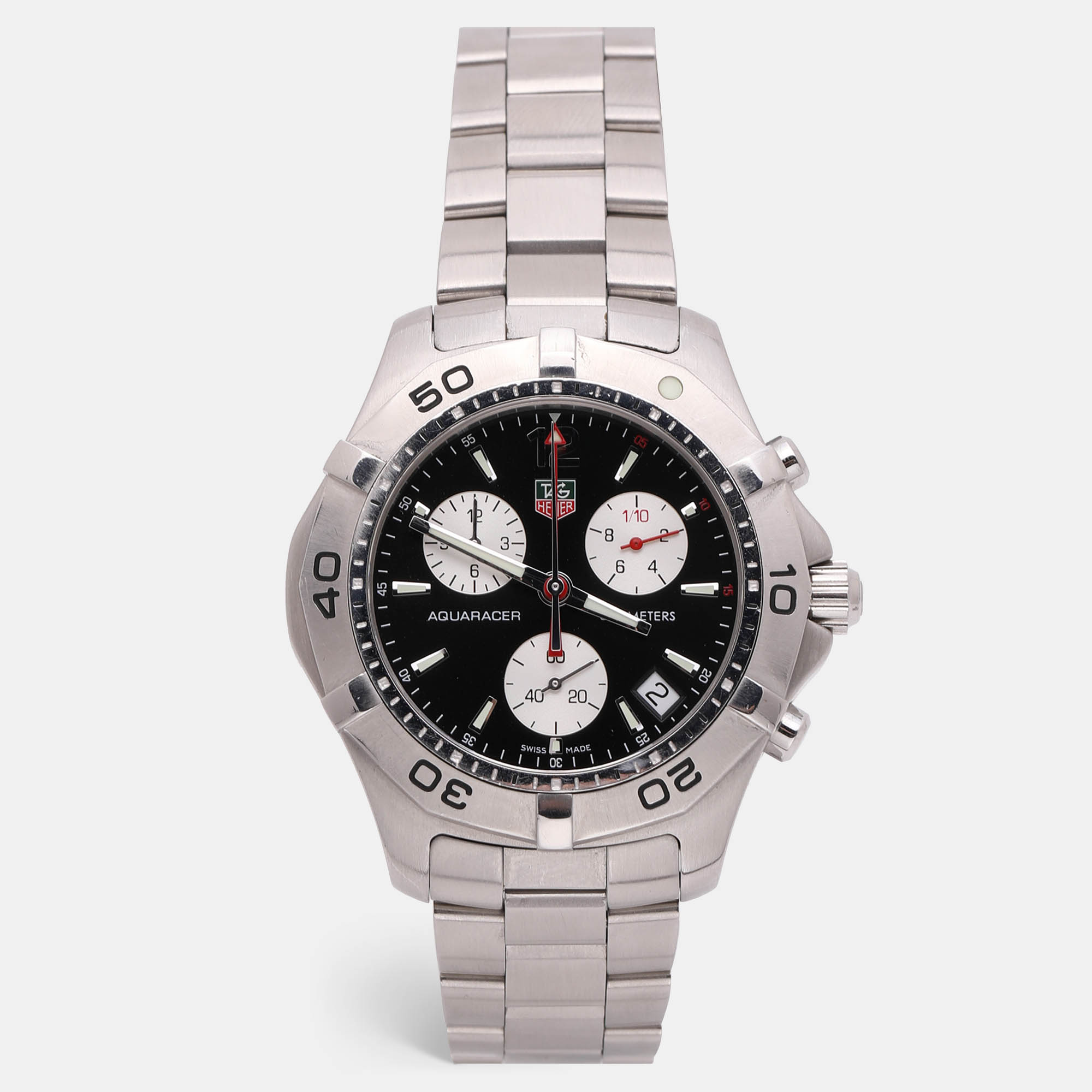 Tag Heuer Black Stainless Steel Aquaracer Chronograph CAF1110 Men’s Wristwatch 44.5mm