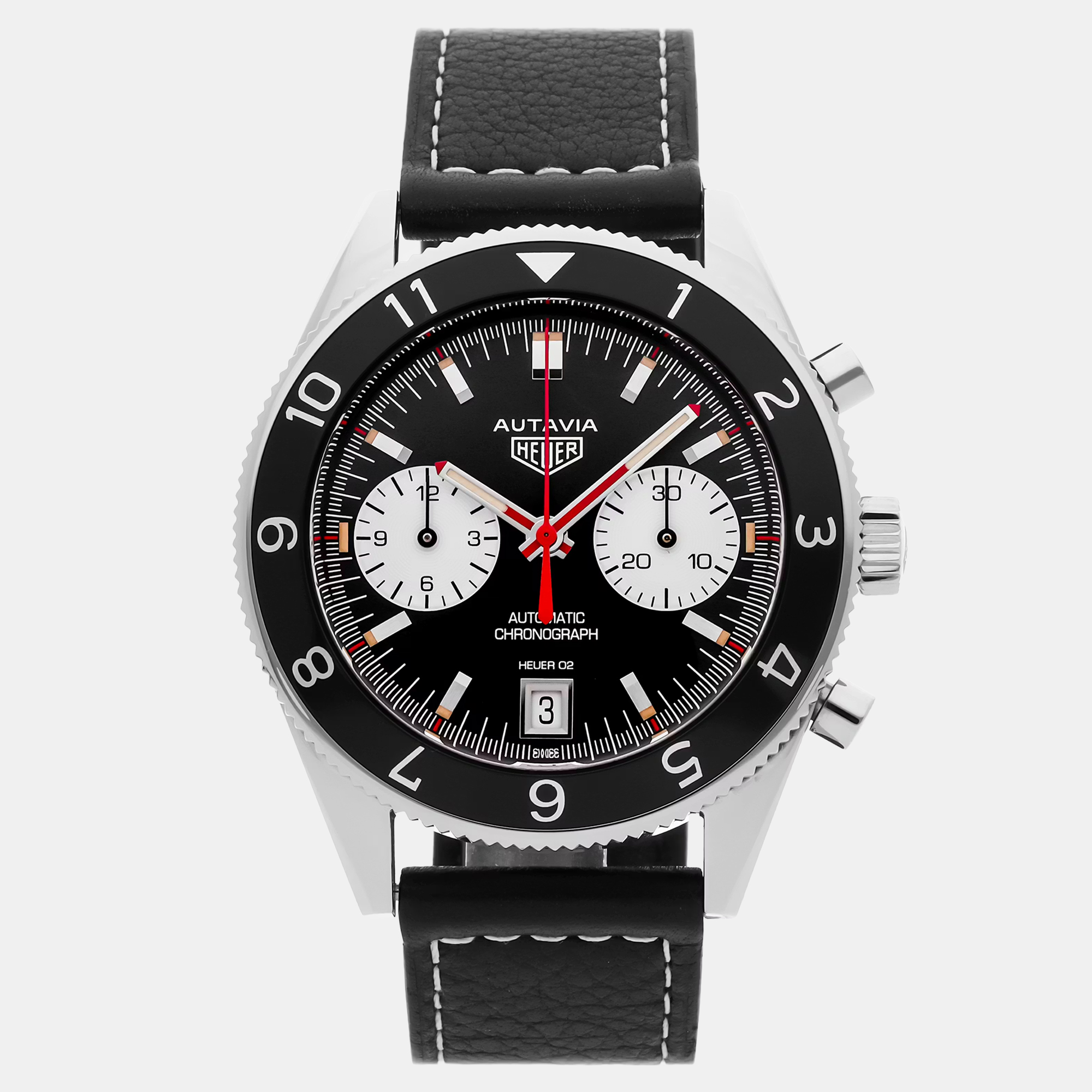 Pre-Owned Tag Heuer Autavia Calibre Heuer 02 Chronograph CBE2118.FC8246 Black Automatic Stainless Steel Men’s Wristwatch 42 mm