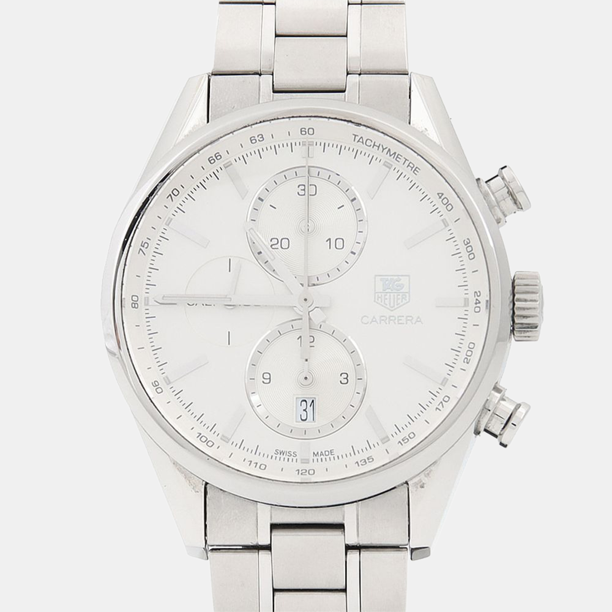 Pre-owned Tag Heuer Carrera Chronograph Car2111-3 Automatic White Stainless Steel Men's Wristwatch 41mm