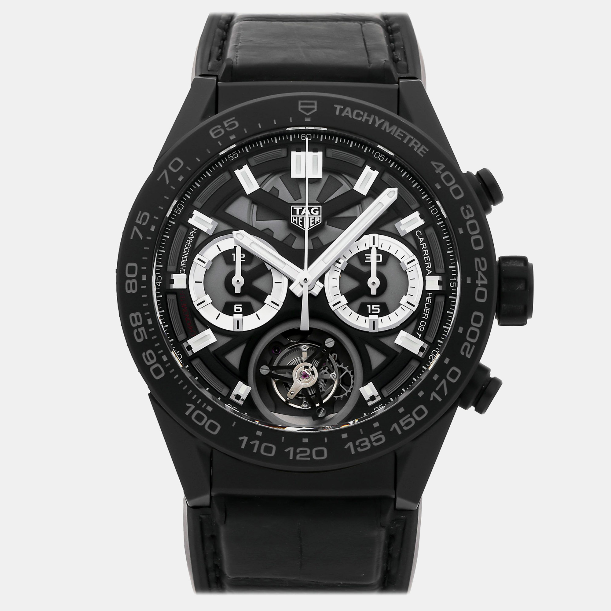 

Pre-Owned Tag Heuer Carrera Chronograph Tourbillon CAR5A90.FC6415 Black Automatic Ceramic Men's Wristwatch 45 MM