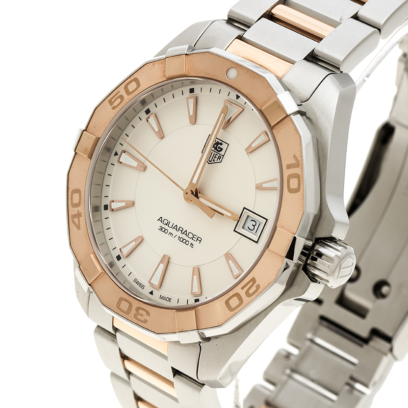 

Tag Heuer White Rose Gold Tone Stainless Steel Aquaracer WAY1150.BD0911 Men's Wristwatch