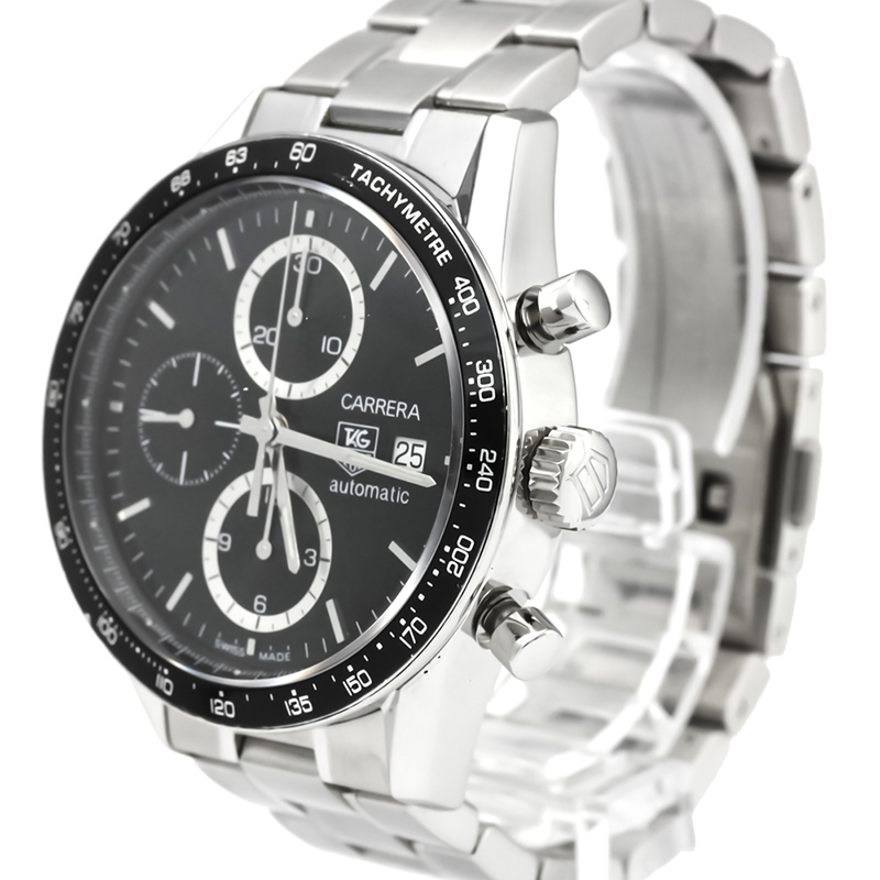 Pre Owned Tag Heuer Black Stainless Steel Carrera Men's Wristwatch 41MM