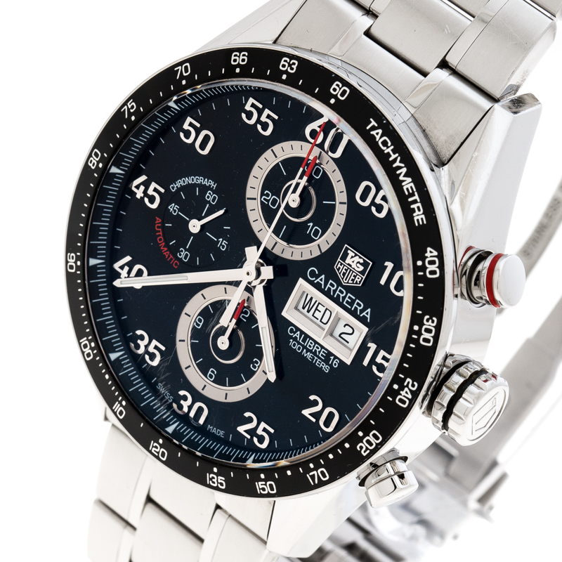 

Tag Heuer Black Stainless Steel Carrera CV2A10 Men's Wristwatch, Silver