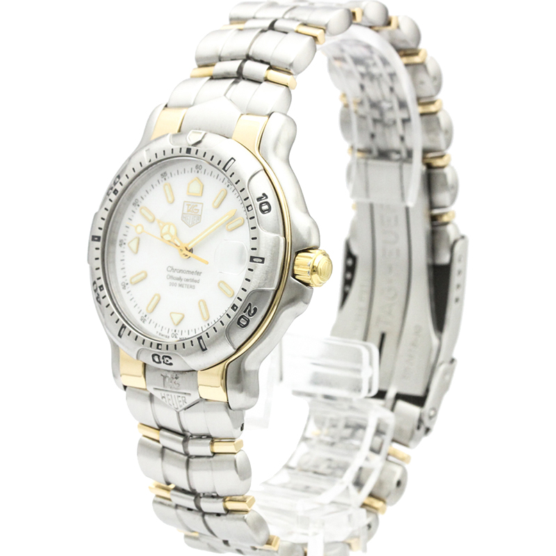 Tag Heuer White 18K Yellow Gold and Stainless Steel 6000 Series Chronometer WH5151 Men's Wristwatch 39MM