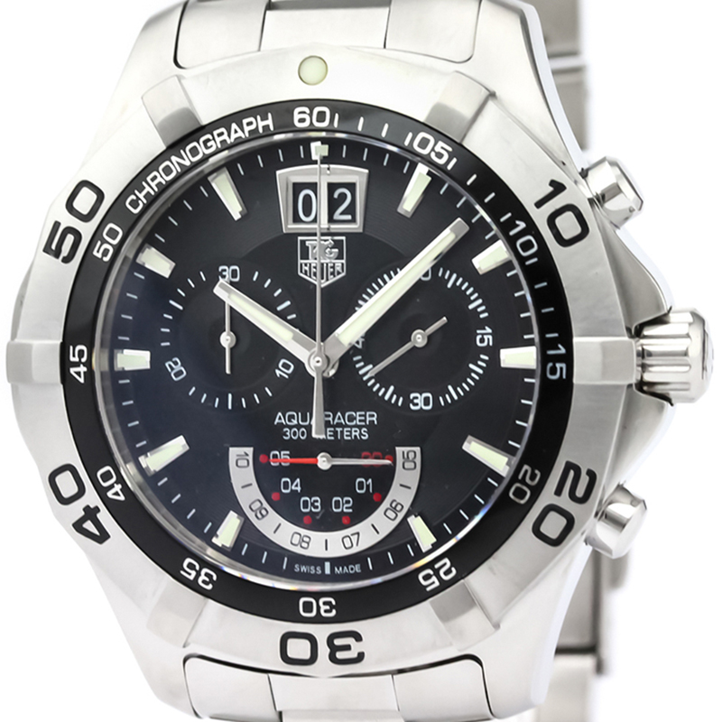 

Tag Heuer Black Stainless Steel Aquaracer Chronograph Grand Date CAF101A Men's Wristwatch