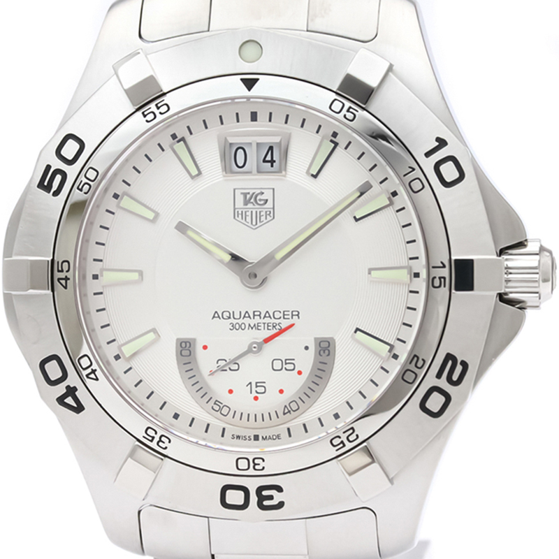 

Tag Heuer White Stainless Steel Aquaracer Grande Date WAF1011 Men's Wristwatch, Silver