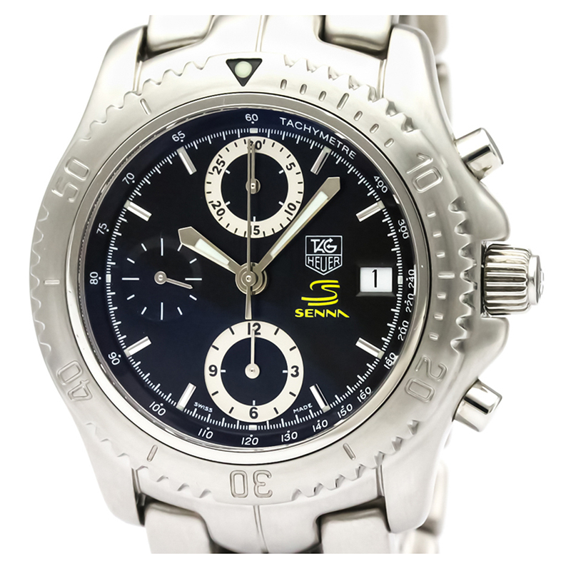 

Tag Heuer Black Stainless Steel Link Chronograph Ayrton Senna CT2115 Men's Wristwatch