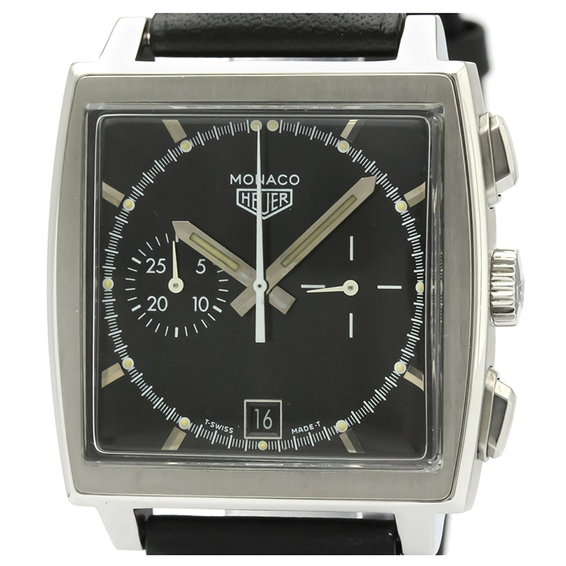 

Tag Heuer Black Stainless Steel Monaco Chronograph CS2110 Men's Wristwatch