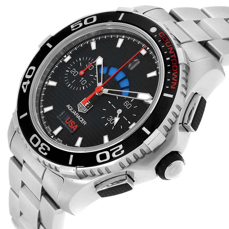 

Tag Heuer Black Stainless Steel Aquaracer Oracle Team USA Countdown CAK211B Men's Wriswatch