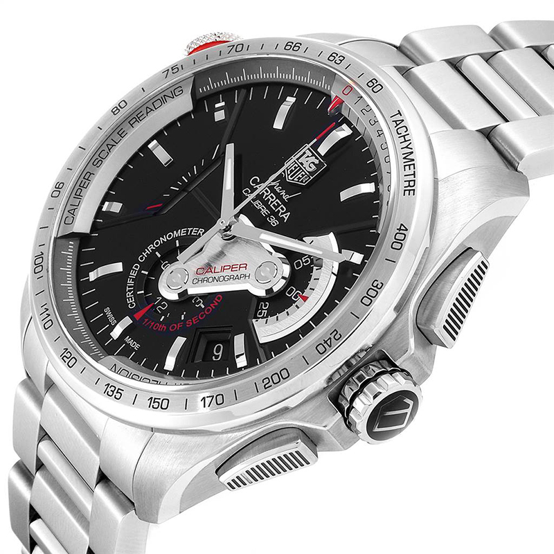 

Tag Heuer Black Stainless Steel Grand Carrera Calibre CAV5115 Men's Wristwatch