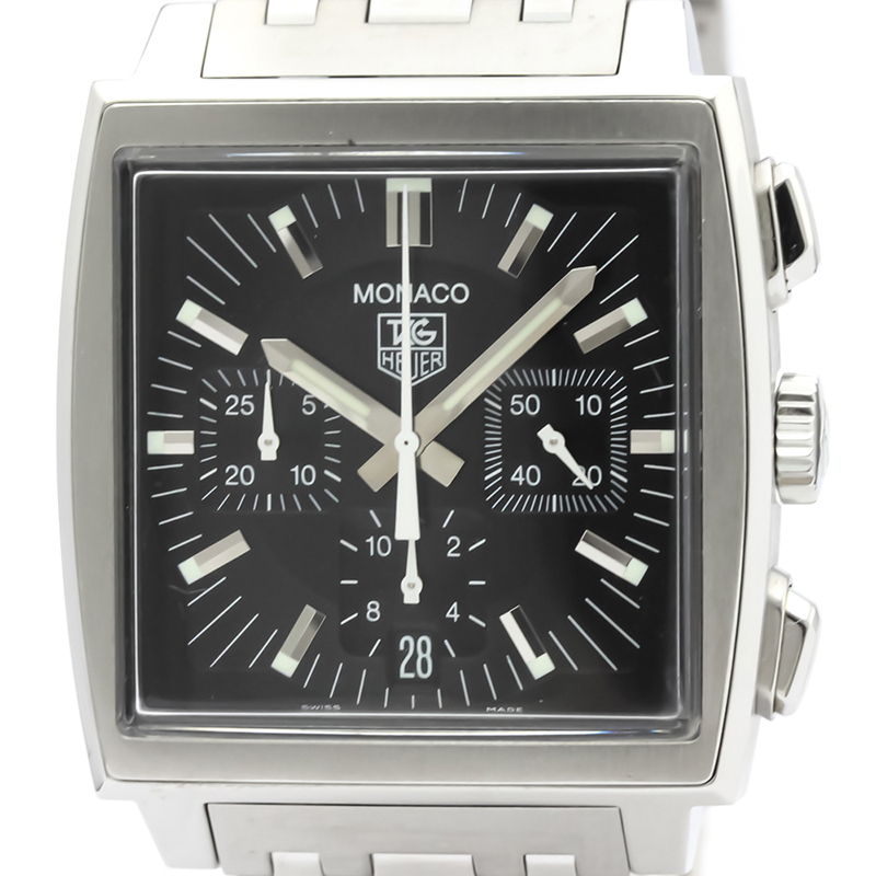 

Tag Heuer Black Stainless Steel Monaco Chronograph CW2111 Men's Wristwatch
