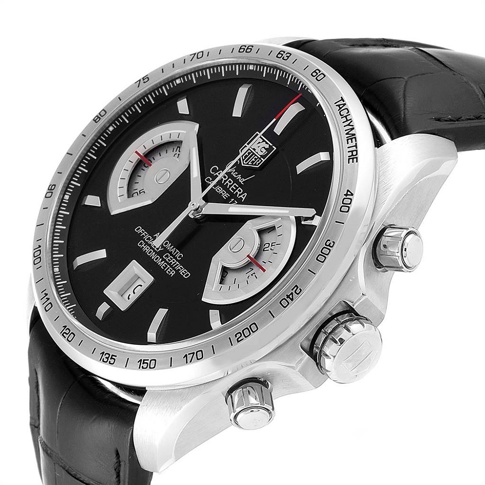 

Tag Heuer Black Stainless Steel and Leather Grand Carrera CAV511A Men's Wristwatch