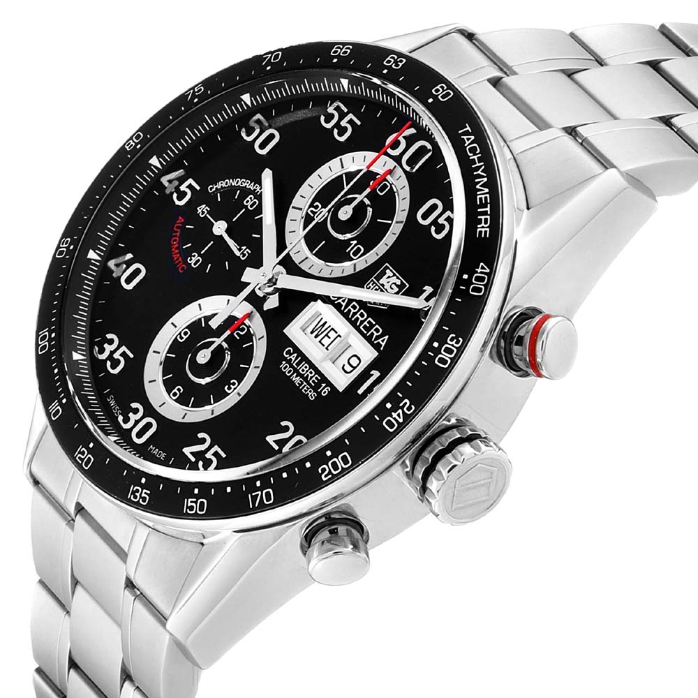 

Tag Heuer Black Stainless Steel Carrera Day Date Chronograph CV2A10 Men's Wristwatch