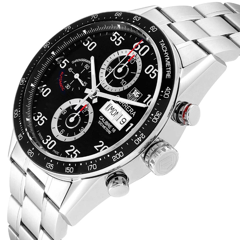 

Tag Heuer Black Stainless Steel Carrera Day Date Chronograph CV2A10 Men's Wristwatch