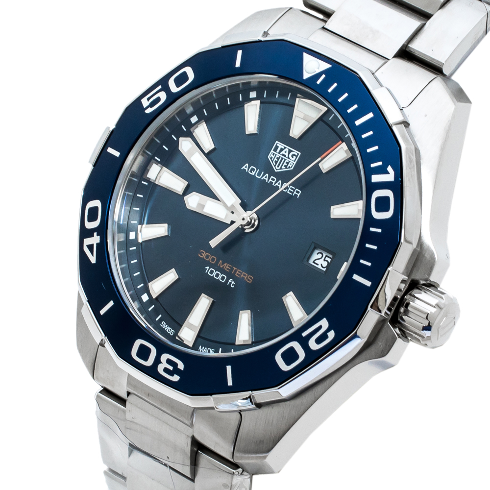 

Tag Heuer Blue Stainless Steel Aquaracer WAY101C.BA0746 Men's Wristwatch, Silver