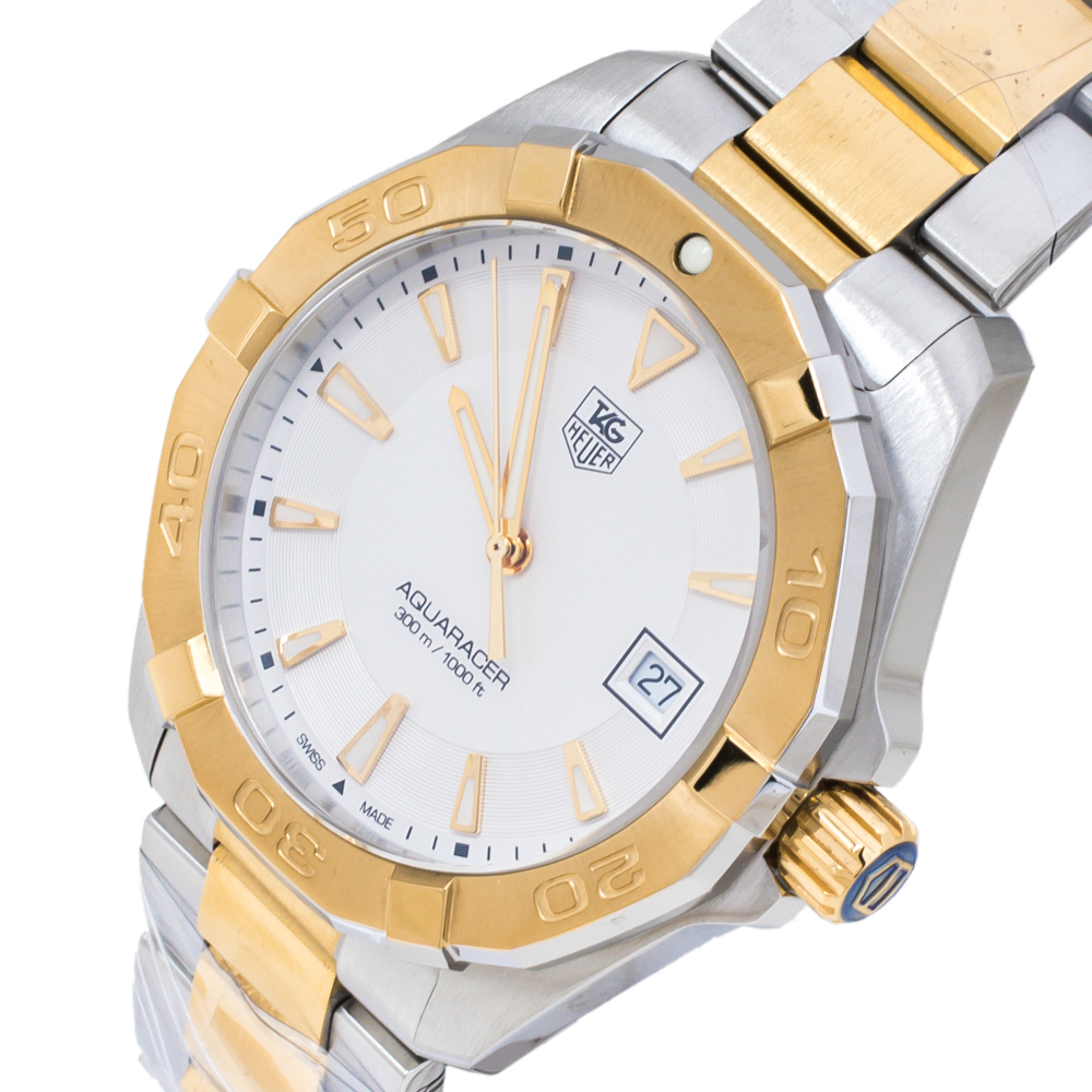

TAG Heuer Silver Opaline Two-Tone Stainless Steel Aquaracer WAY1120.BB0930 Men's Wristwatch