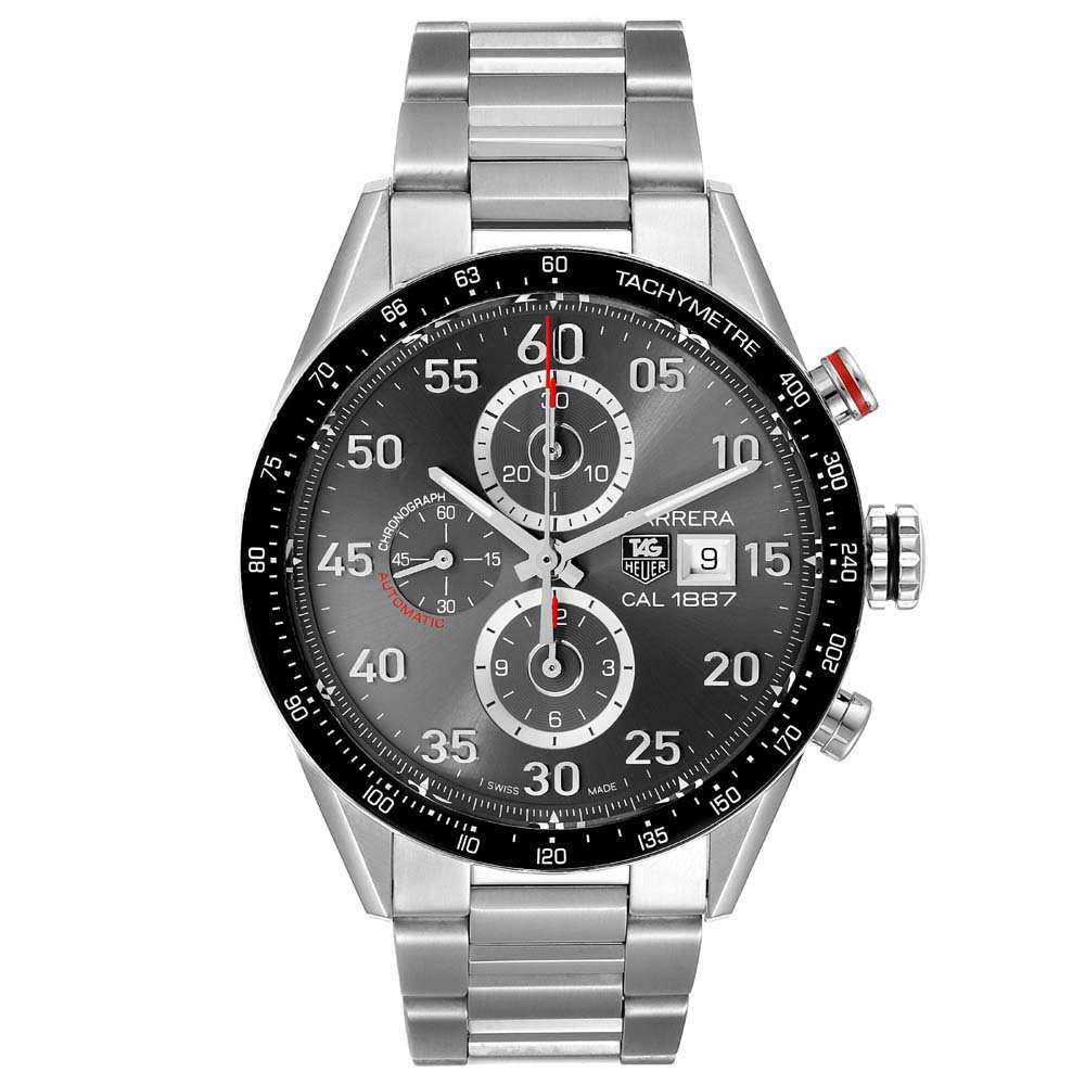 Pre-owned Tag Heuer Gray Stainless Steel Carrera Chronograph Car2a11 Men's Wristwatch 43 Mm In Grey