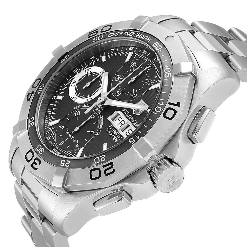 

Tag Heuer Gray Stainless Steel Aquaracer Day Date Chronograph CAF5011 Men's Wristwatch, Grey