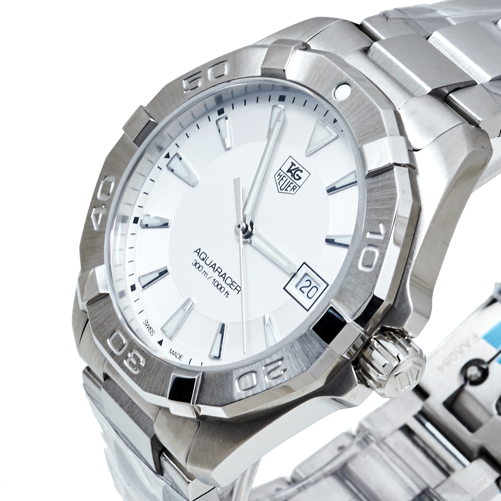 

Tag Heuer White Brushed Stainless Steel Aquaracer WAY1111 Automatic Men's Wristwatch